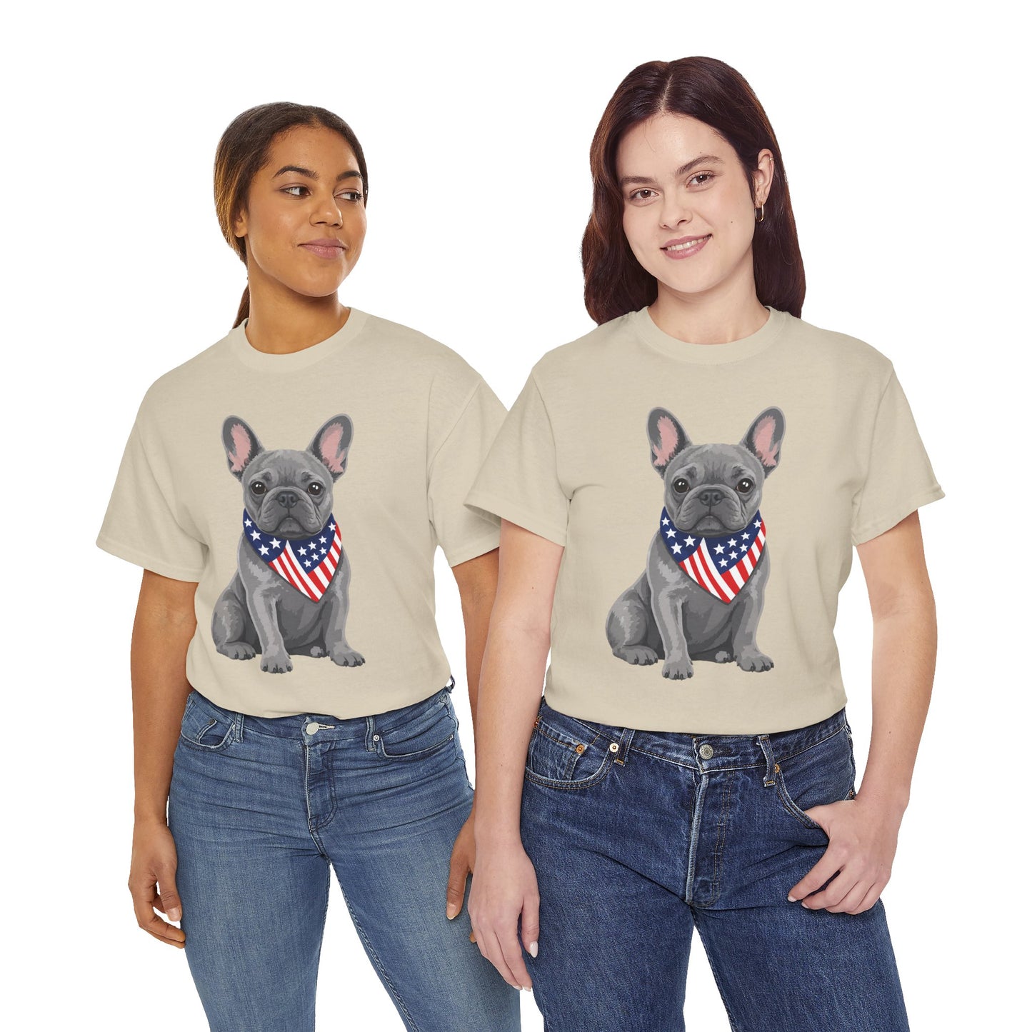 Patriotic French Bulldog Shirt, Blue Frenchie American Flag Bandana Tee, Fourth of July Dog Lover Shirt, USA French Bulldog Gift