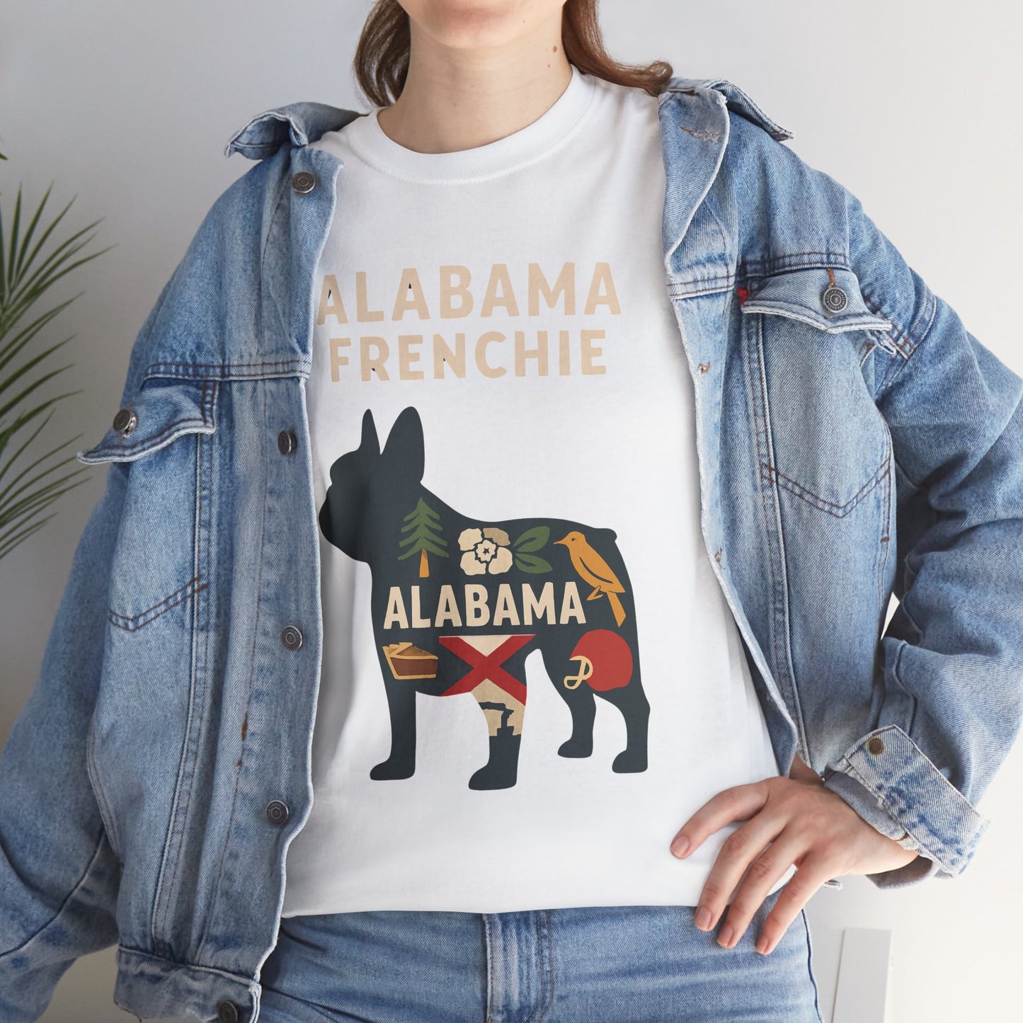 Alabama Frenchie T-Shirt – French Bulldog State Pride Tee, Retro Alabama Dog Lover Shirt, Southern Frenchie Gift for Pet Lovers