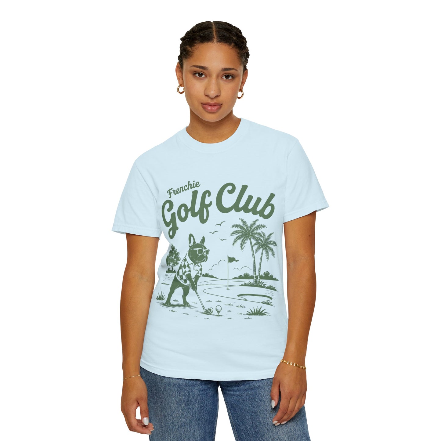 Golf Club T-Shirt — 'Frenchie Golf Club' Graphic Tee for Dog & Golf Lovers