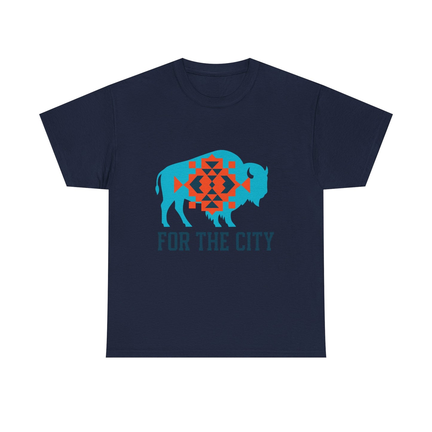 For The City Tribal Bison T-Shirt | Oklahoma Pride Tee | Blue & Orange Southwestern Bison Graphic | OKC Fan Inspired Shirt | Local Oklahoma Gift