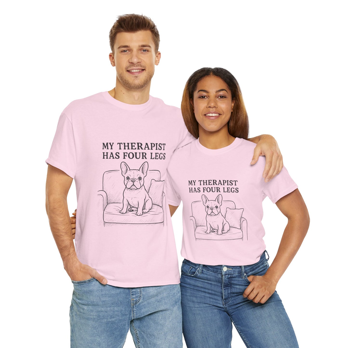 My Therapist Has Four Legs French Bulldog Shirt – Funny Dog Lover Tee, Frenchie Owner Gift, Mental Health Humor Shirt, Cute Pet Apparel
