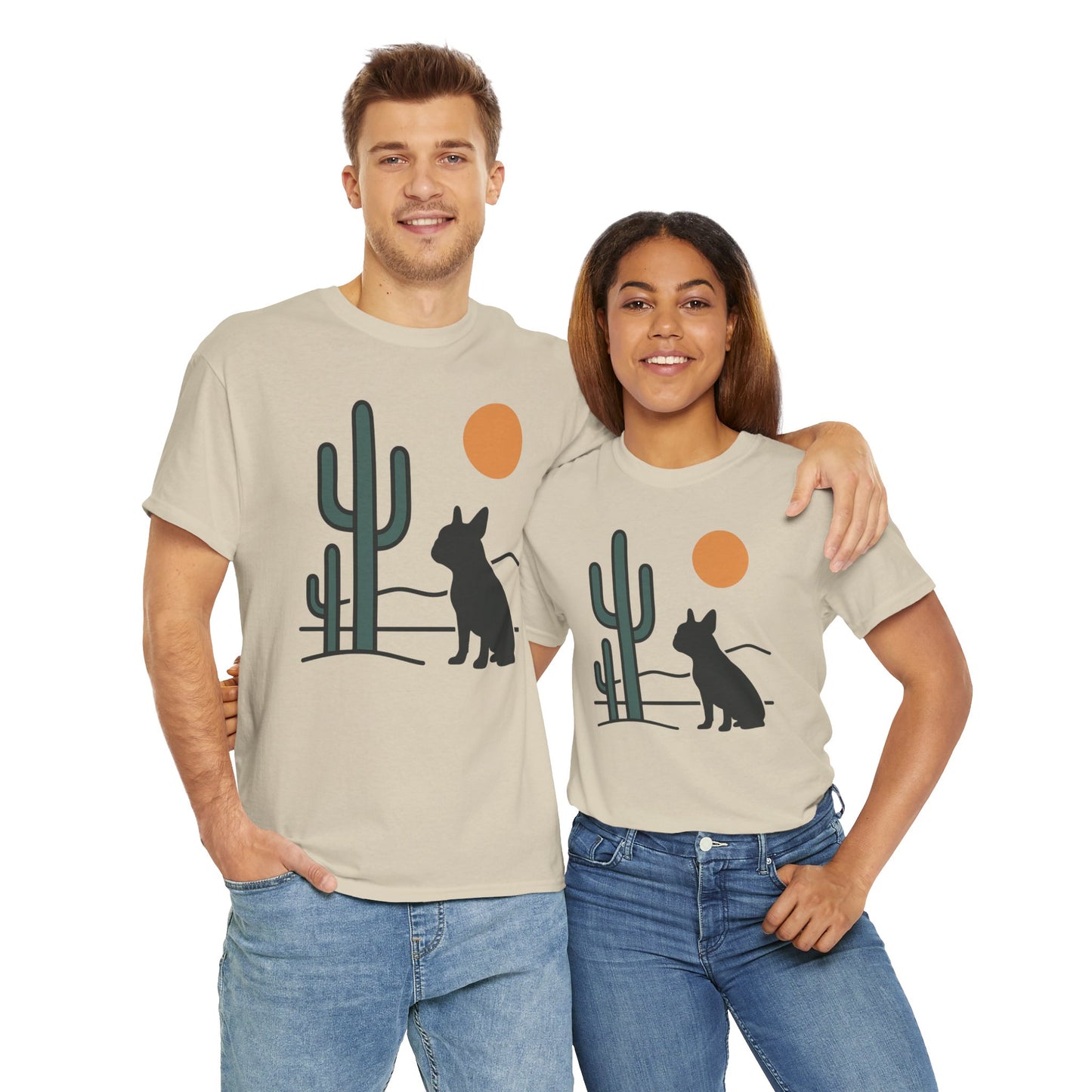 Desert Frenchie T-Shirt | Minimalist Cactus Dog Tee | French Bulldog Desert Sunset Shirt | Pet Lover Gift | Modern Graphic Dog Mom Tee