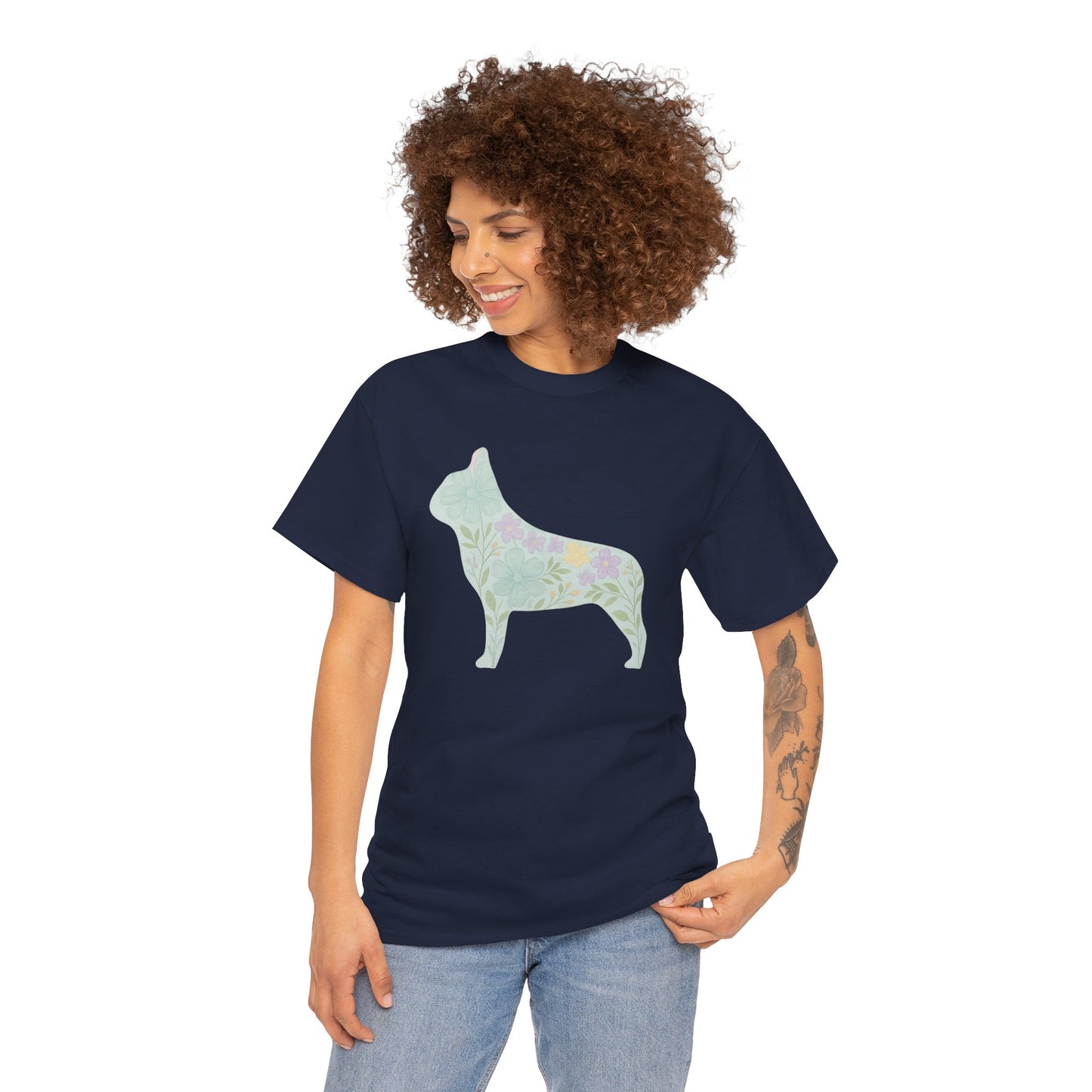 Floral French Bulldog T-Shirt | Pastel Dog Lover Tee | Soft Floral Frenchie Silhouette Shirt | Cute Gift for French Bulldog Moms