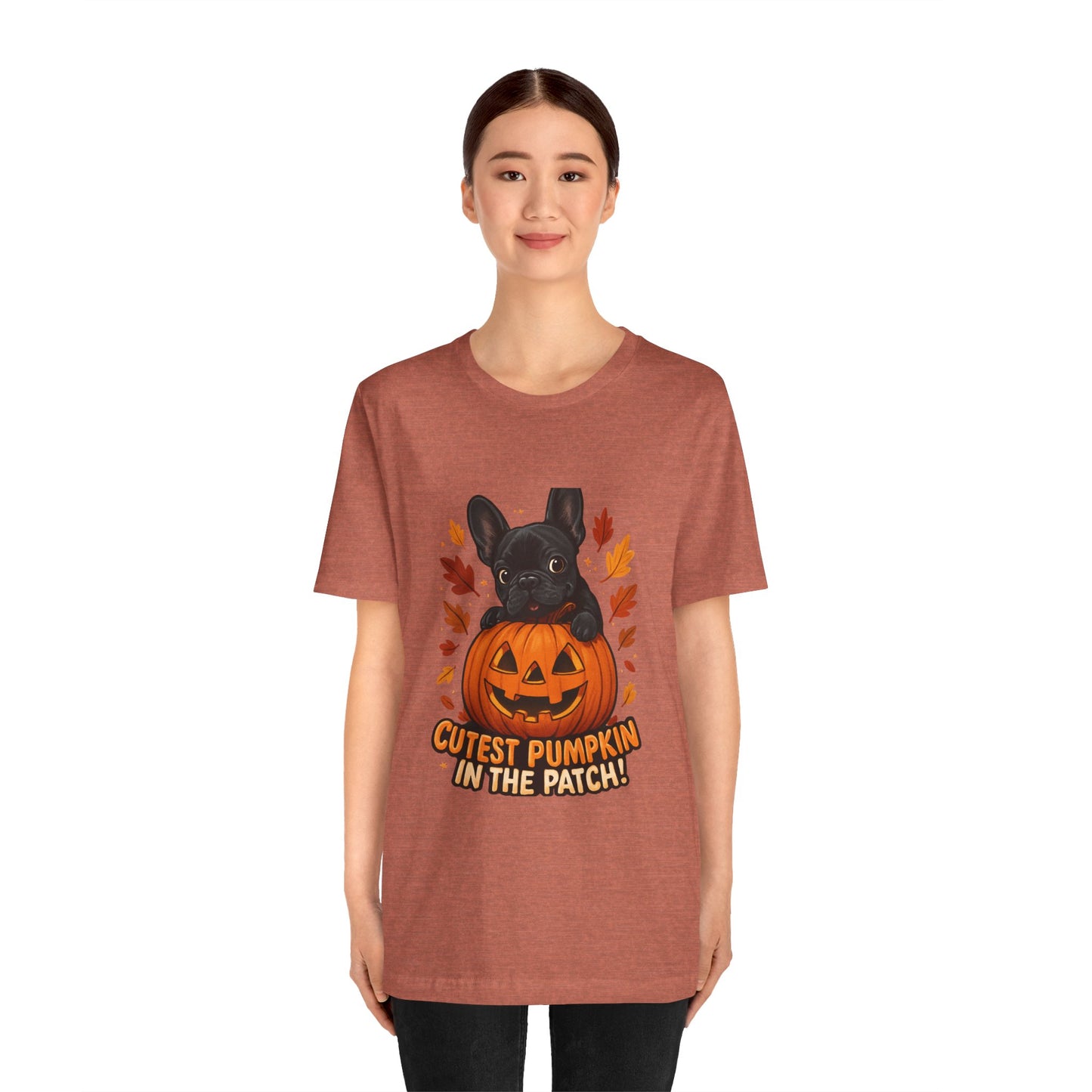 Cutest Pumpkin in the Patch Frenchie T-Shirt | Halloween Dog Lover Tee | Fall French Bulldog Shirt | Cute Pumpkin Patch Graphic Tee