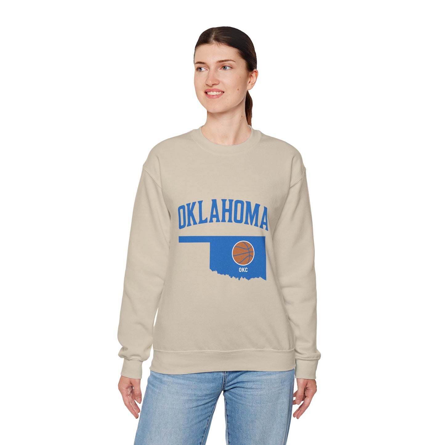 Oklahoma Basketball Sweatshirt | OKC State Outline Pullover | Blue and Orange Game Day Crewneck | Retro Oklahoma Sports Sweater
