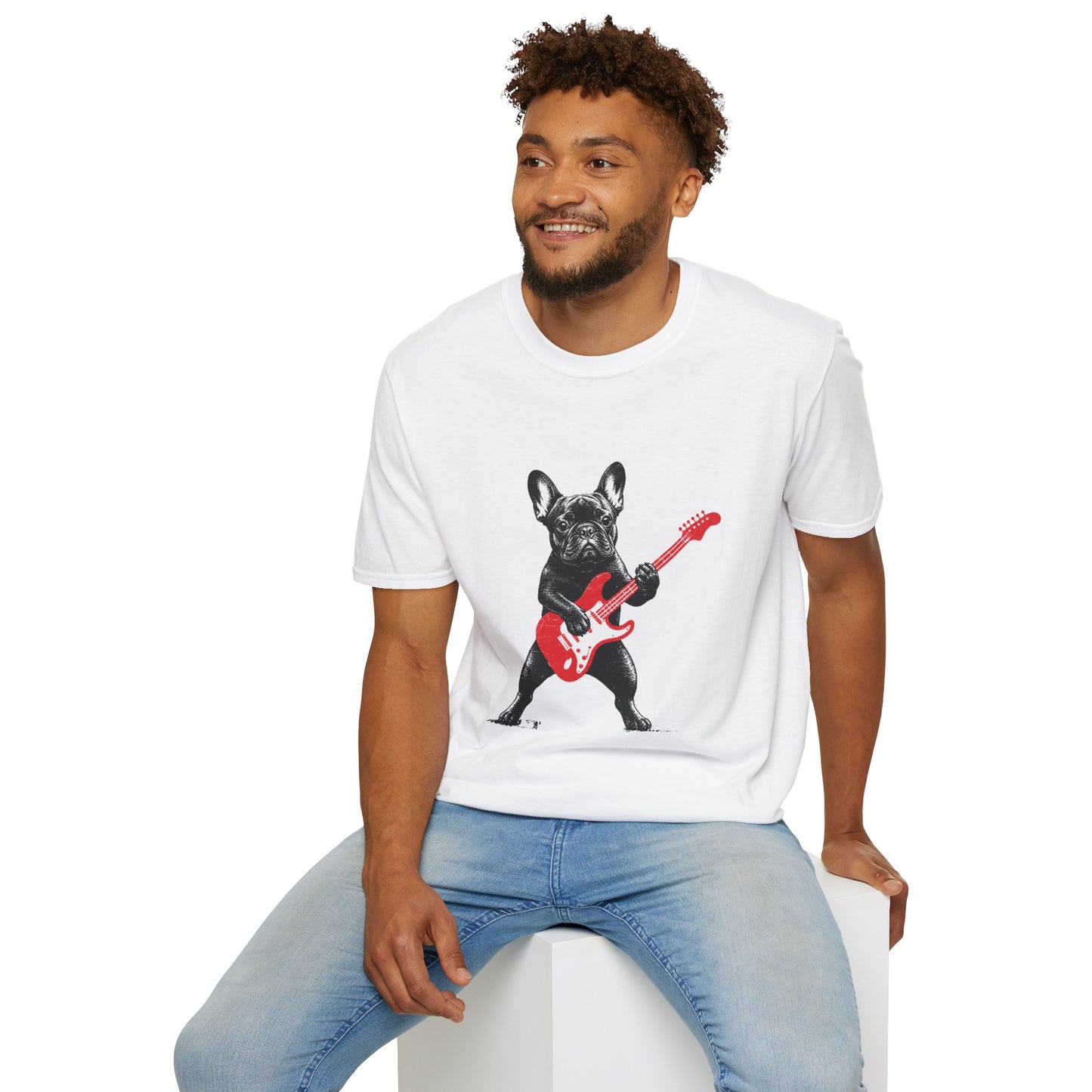 French Bulldog Guitar Shirt, Rocker Frenchie Tee, Frenchie Guitar T-Shirt, Music Lover Dog Shirt, Rock and Roll French Bulldog Gift, Guitar Player Frenchie Tee