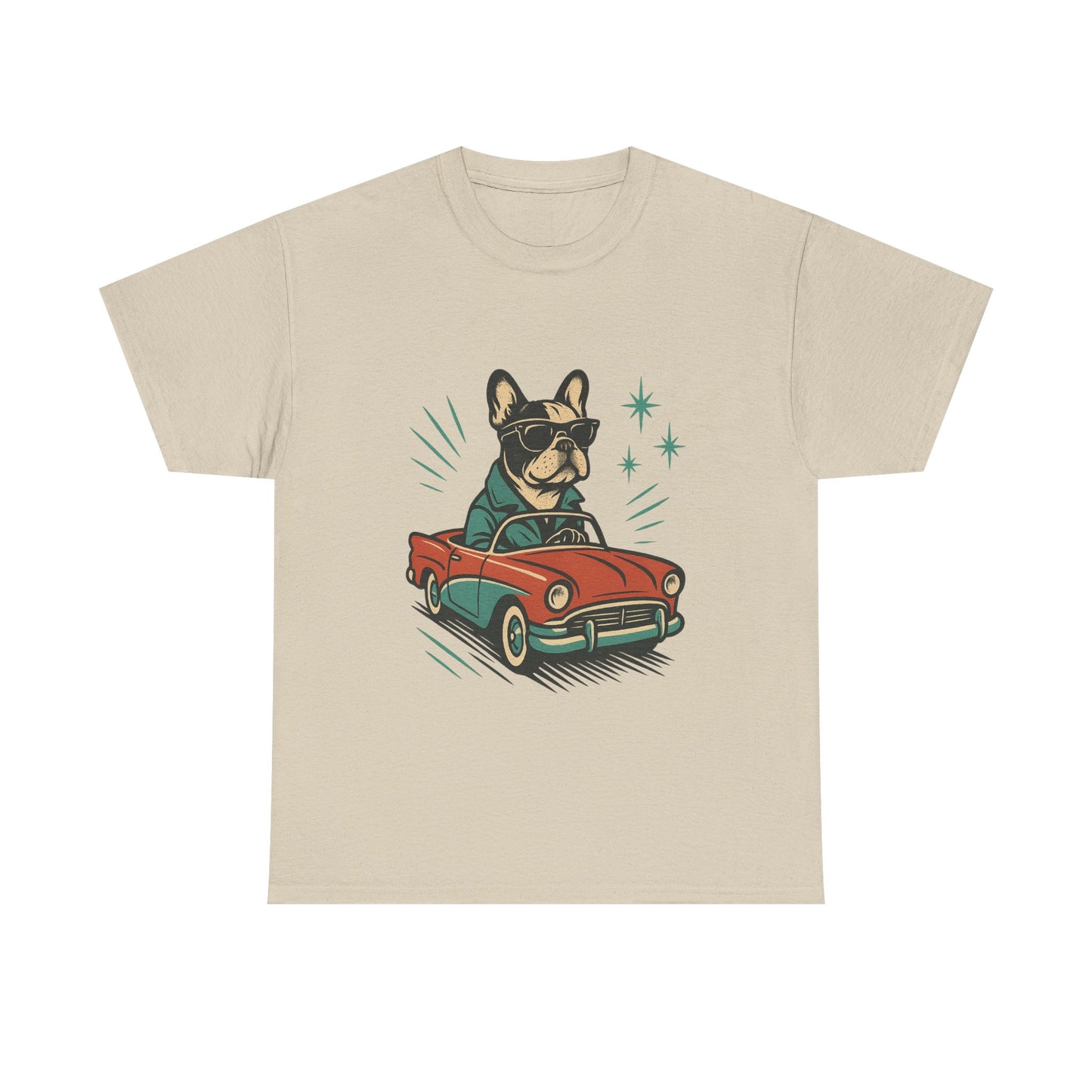 Rockabilly Frenchie T-Shirt | Retro French Bulldog Driving Tee | Vintage Car Dog Lover Shirt | Cool 50s Style Frenchie Graphic Tee