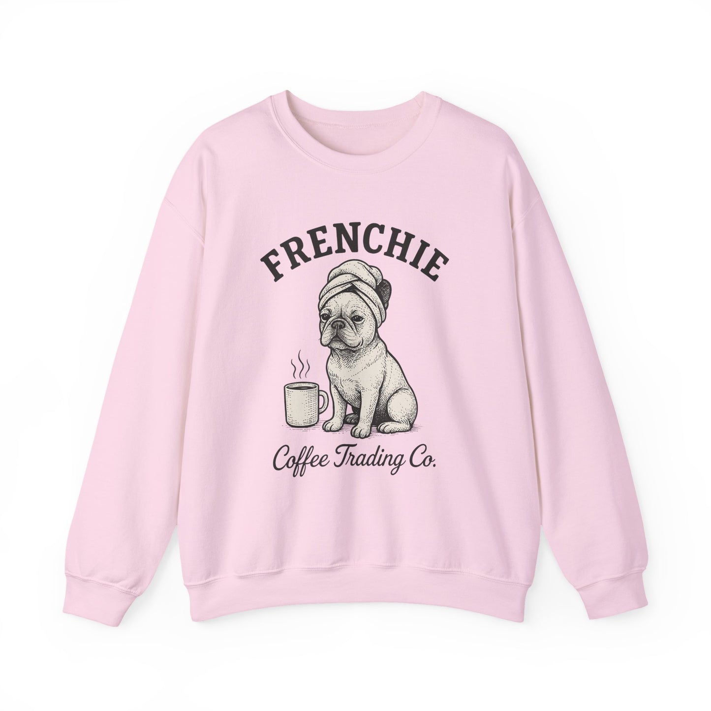 Frenchie Coffee Trading Co. Sweatshirt – Cozy French Bulldog Coffee Lover Crewneck, Vintage Café Dog Sweater, Cute Pet Gift