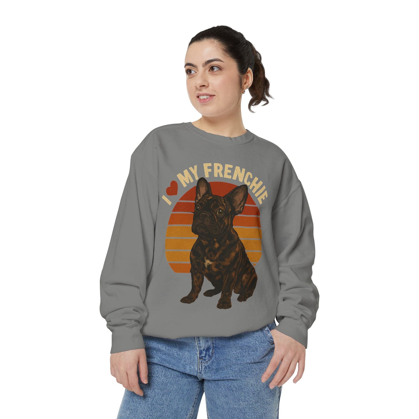 I Love My Frenchie Sweatshirt | Retro Merle French Bulldog Pullover | Vintage Dog Lover Crewneck | Frenchie Mom & Dad Gift