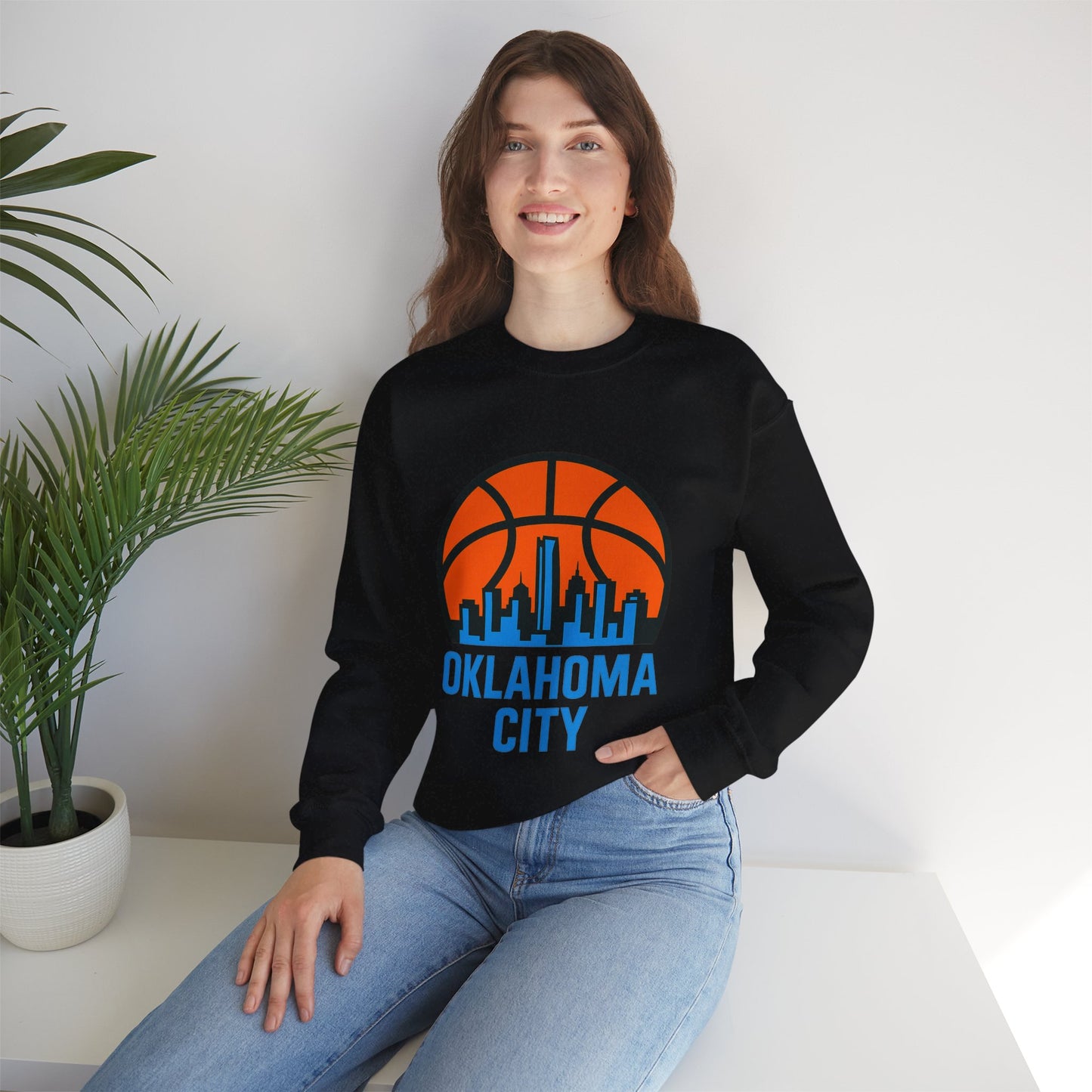 Oklahoma City Basketball Sweatshirt | Blue & Orange Skyline Pullover