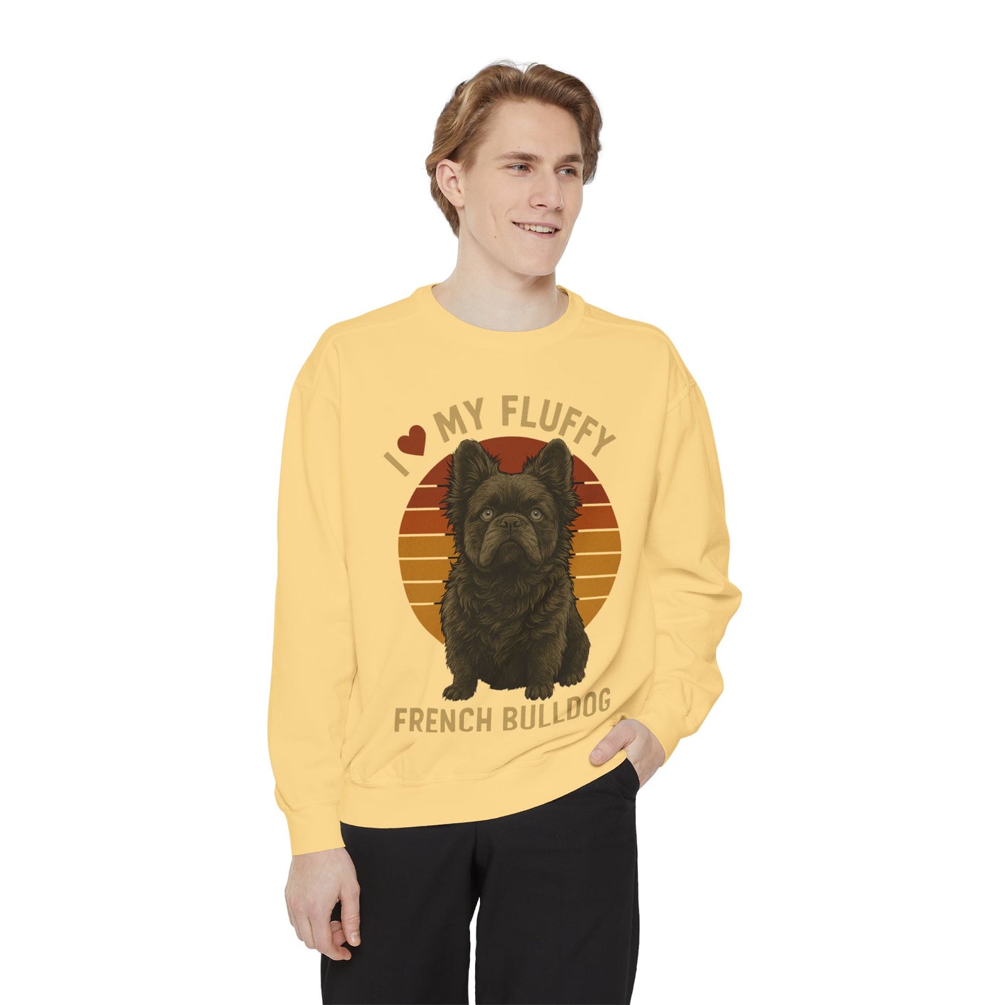 Fluffy French Bulldog Sweatshirt – I Love My Fluffy Frenchie Pullover, Retro Dog Lover Sweater, Cute Fluffy Frenchie Gift for Women & Men