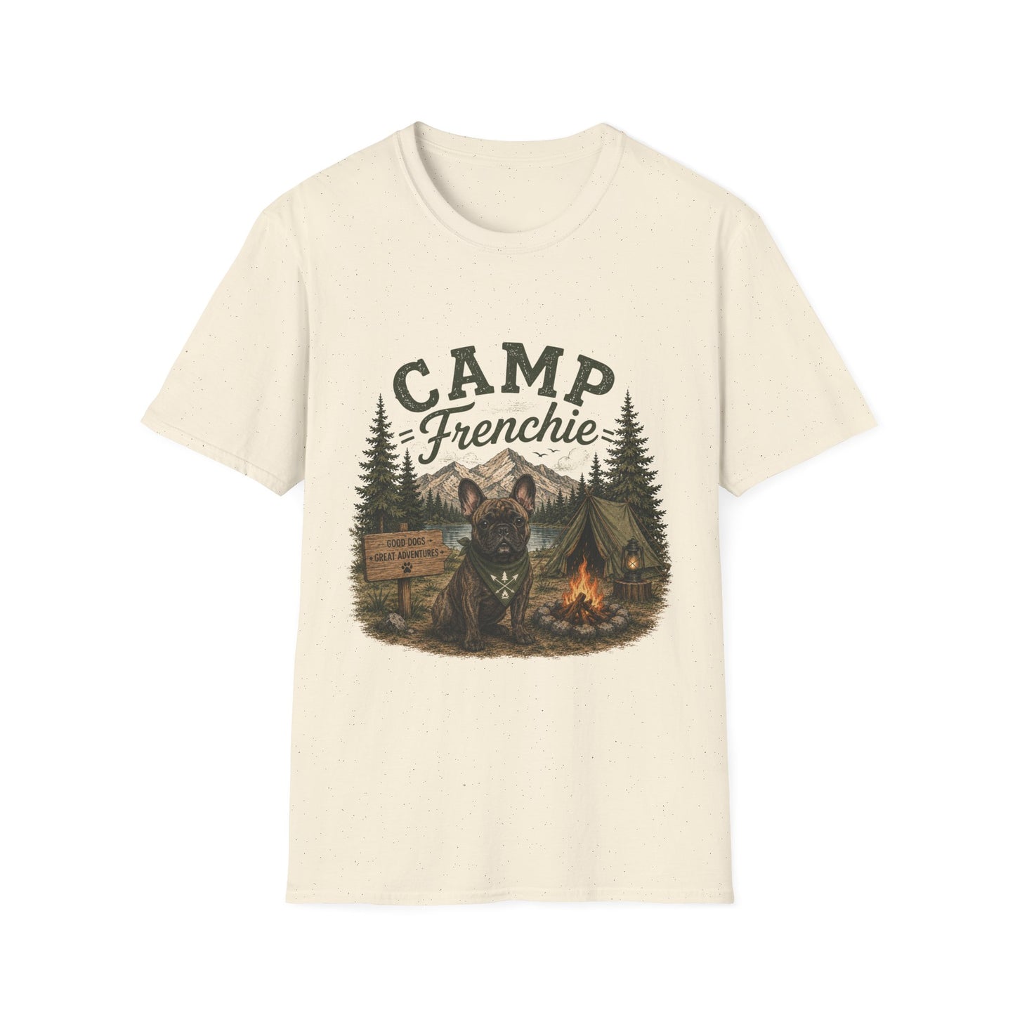 Camp Frenchie Shirt, French Bulldog Camping Shirt, Frenchie Outdoor Tee, Dog Camping Shirt, Adventure Dog Lover Gift, Campfire French Bulldog T-Shirt, Nature Graphic Tee