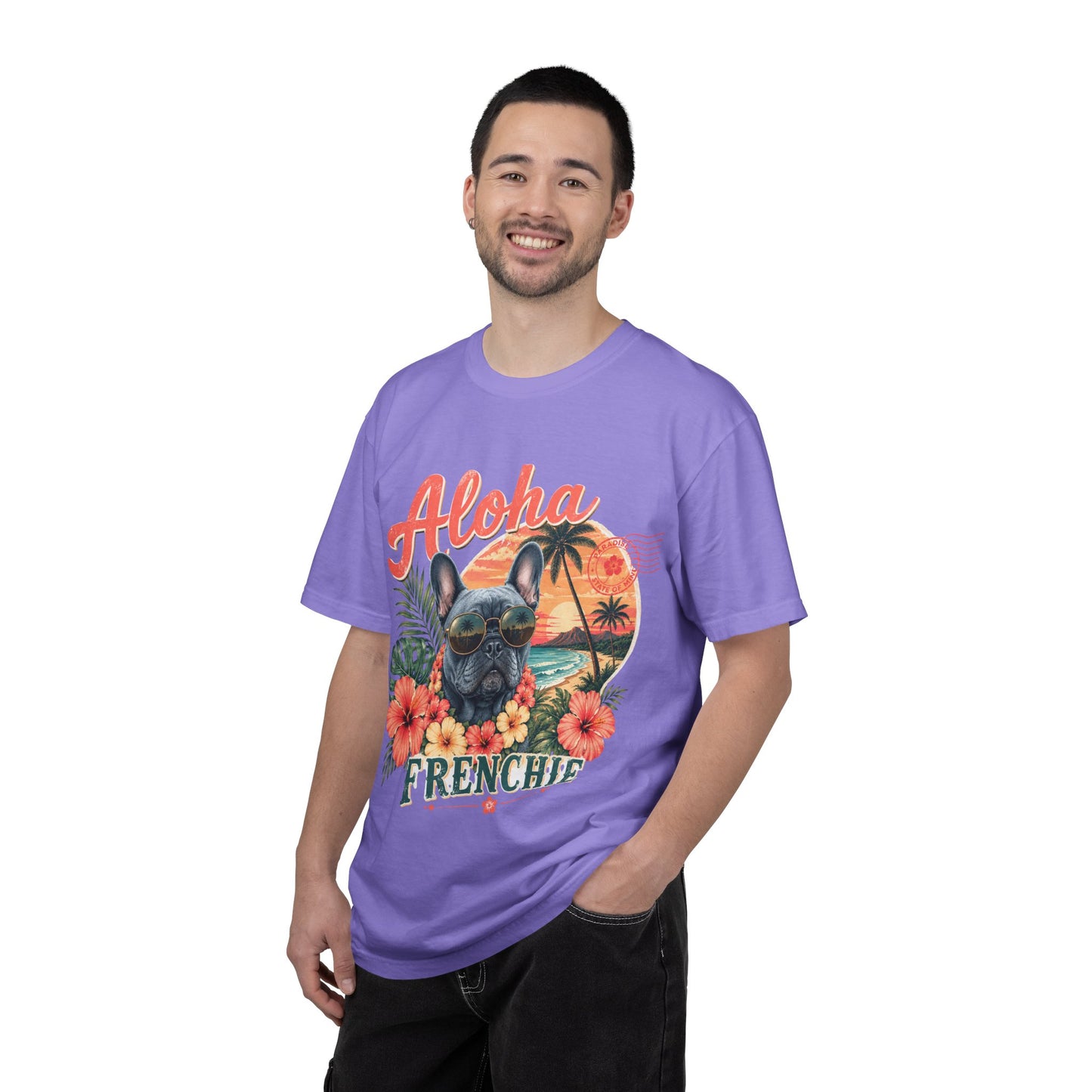 Aloha Frenchie T-Shirt — Hawaiian Sunset French Bulldog Tee