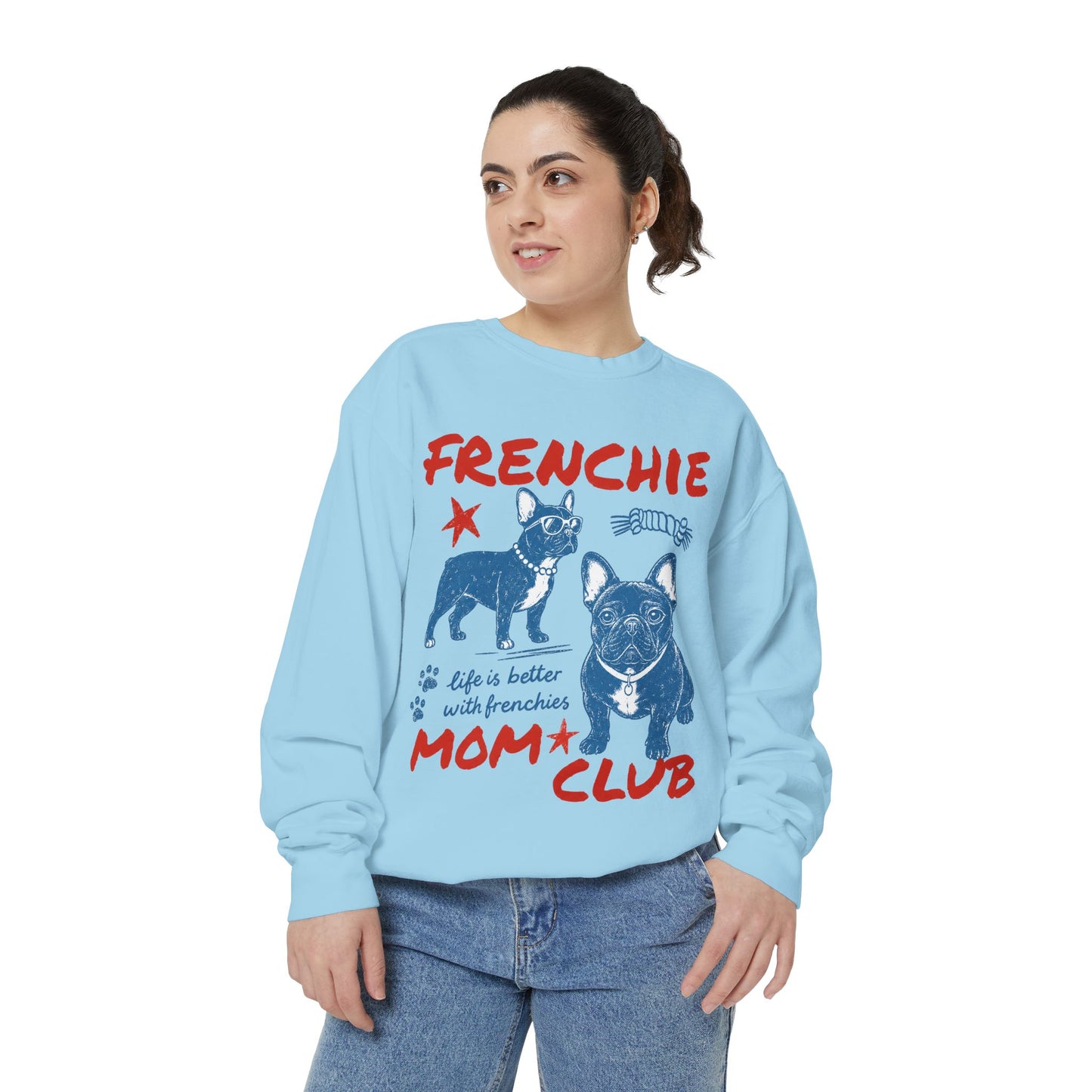 Frenchie Mom Club Sweatshirt, French Bulldog Mom Crewneck, Frenchie Mama Sweatshirt, Dog Mom Gift, Vintage French Bulldog Graphic Sweatshirt, Cozy Frenchie Lover Pullover