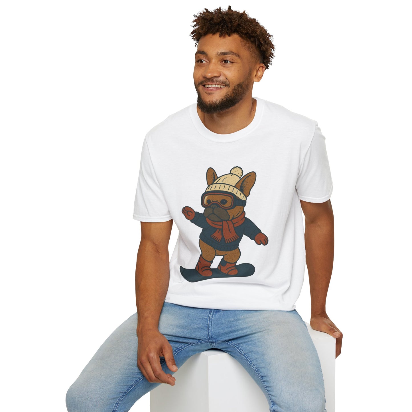 Snowboarding Frenchie T-Shirt | Cute Winter Dog Snowboard Tee | French Bulldog Snowboarder Shirt | Holiday Ski Resort Pup Graphic | Dog Lover Snow Sport Gift