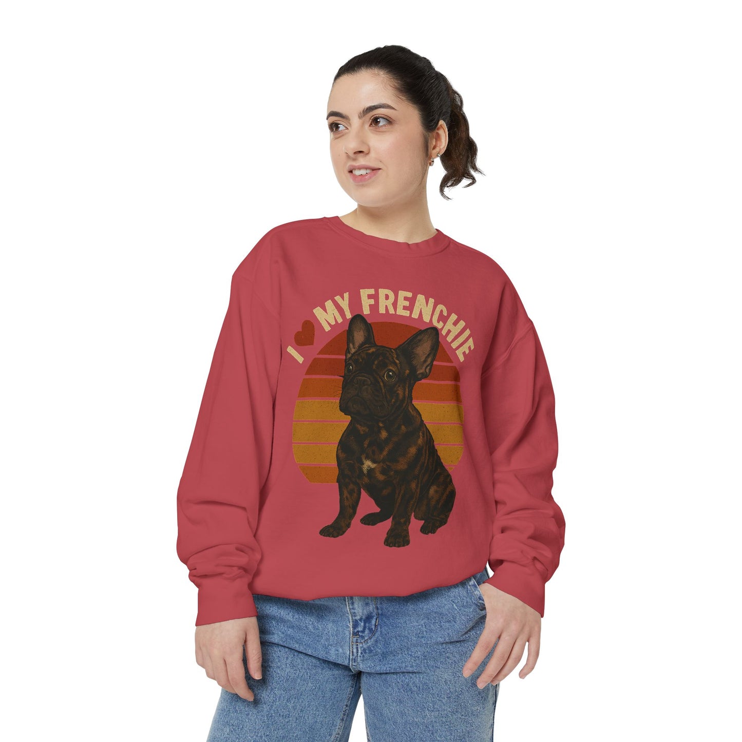 I Love My Frenchie Sweatshirt | Retro Merle French Bulldog Pullover | Vintage Dog Lover Crewneck | Frenchie Mom & Dad Gift
