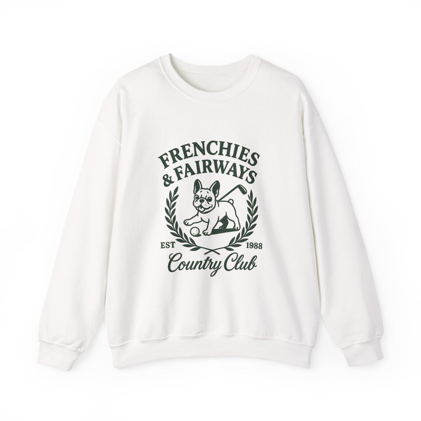 Frenchies & Fairways Sweatshirt | Golf Inspired French Bulldog Pullover | Country Club Retro Crewneck | Dog Lover Golf Gift Sweater