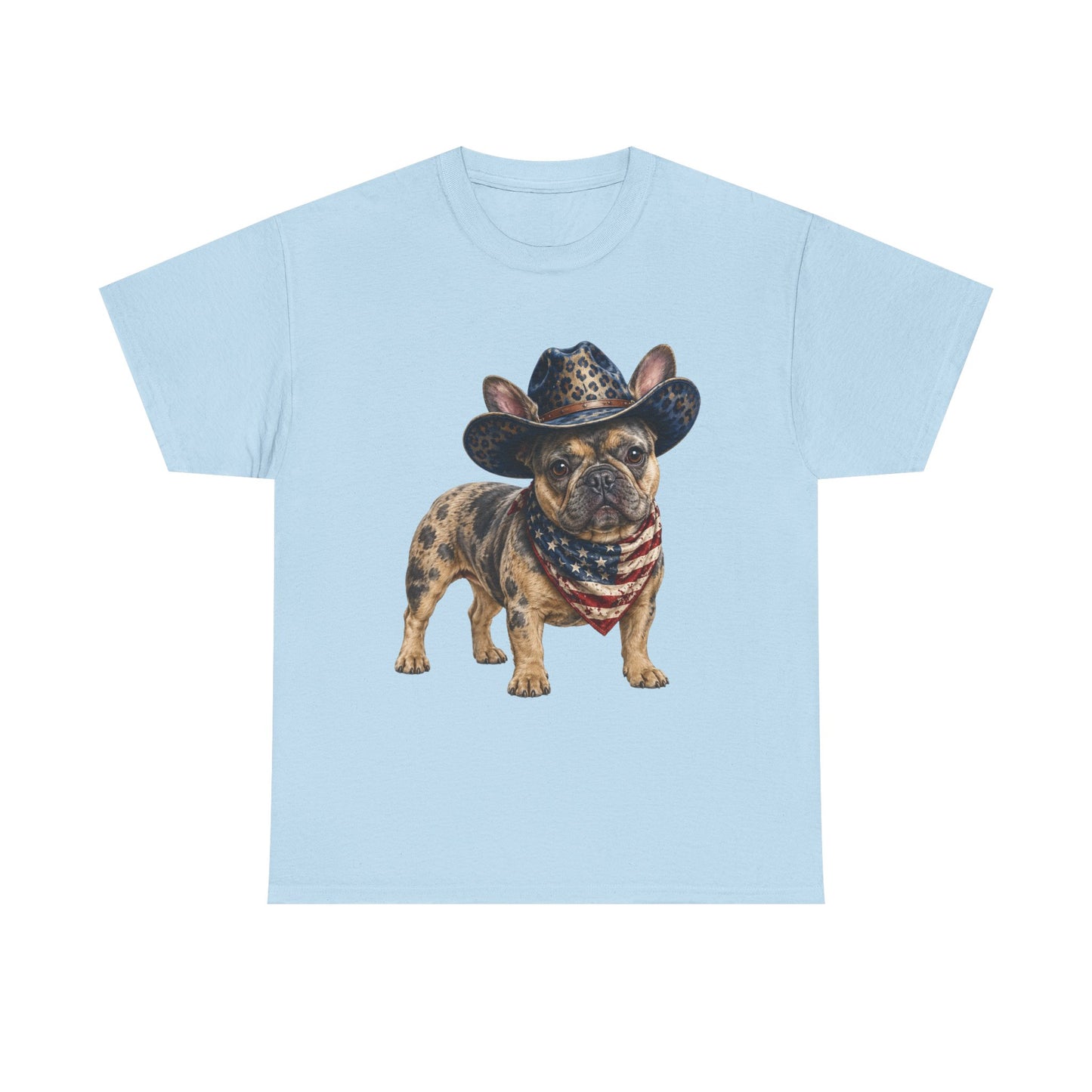 Patriotic Merle French Bulldog Shirt, Cowboy Frenchie Tee, American Flag Bandana Dog Shirt, Fourth of July French Bulldog Gift
