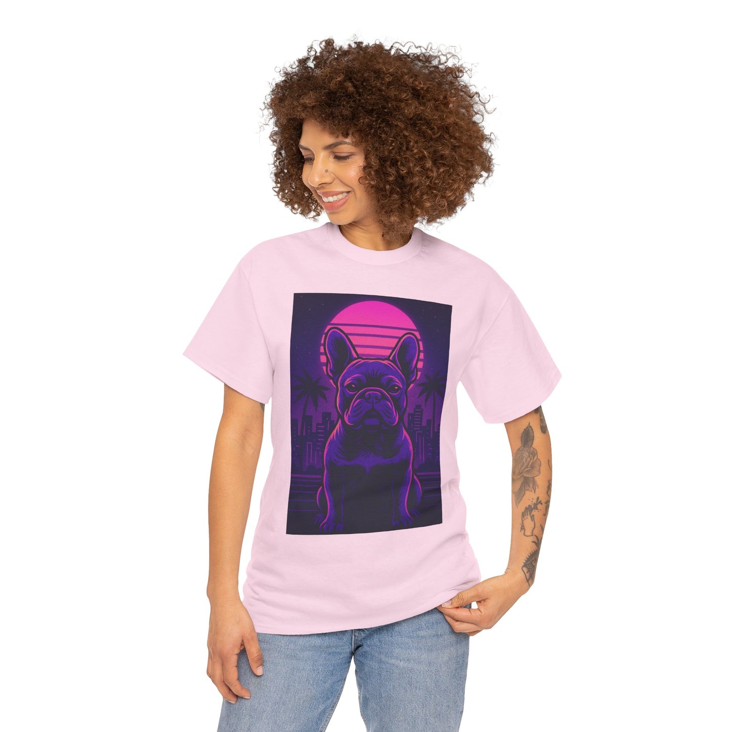 Vaporwave French Bulldog T-Shirt | Retro Neon Dog Tee | 80s Aesthetic Frenchie Shirt | Synthwave Graphic Tee | Cool Gift for Pet Lovers