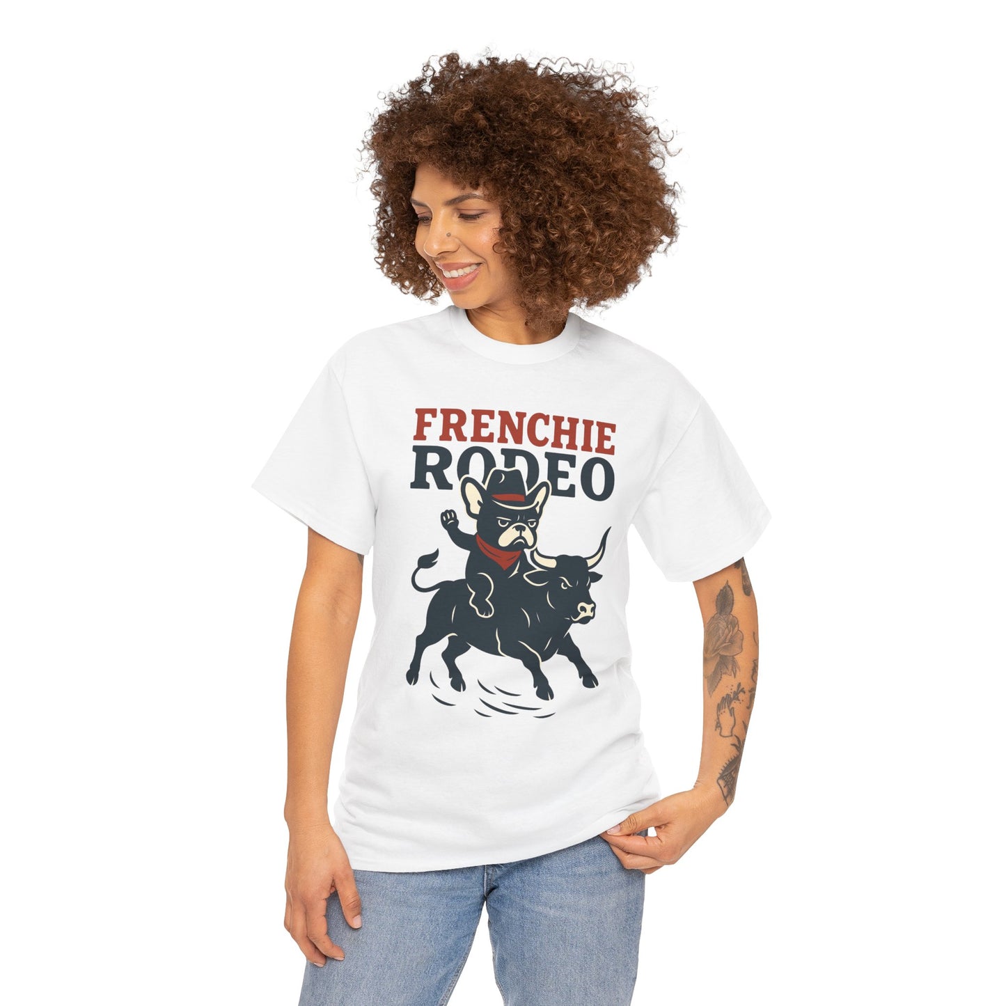 Frenchie Rodeo T-Shirt | Cowboy French Bulldog Graphic Tee | Funny Western Dog Lover Shirt | Frenchie Bull Rider Gift | Rodeo Style Tee