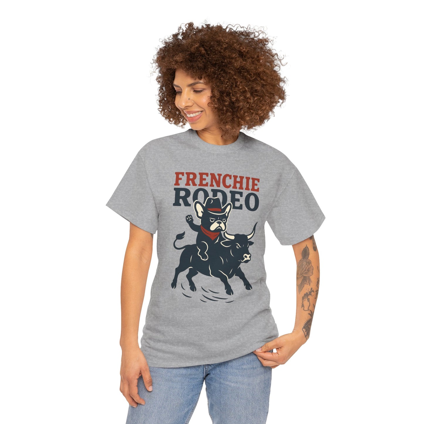 Frenchie Rodeo T-Shirt | Cowboy French Bulldog Graphic Tee | Funny Western Dog Lover Shirt | Frenchie Bull Rider Gift | Rodeo Style Tee