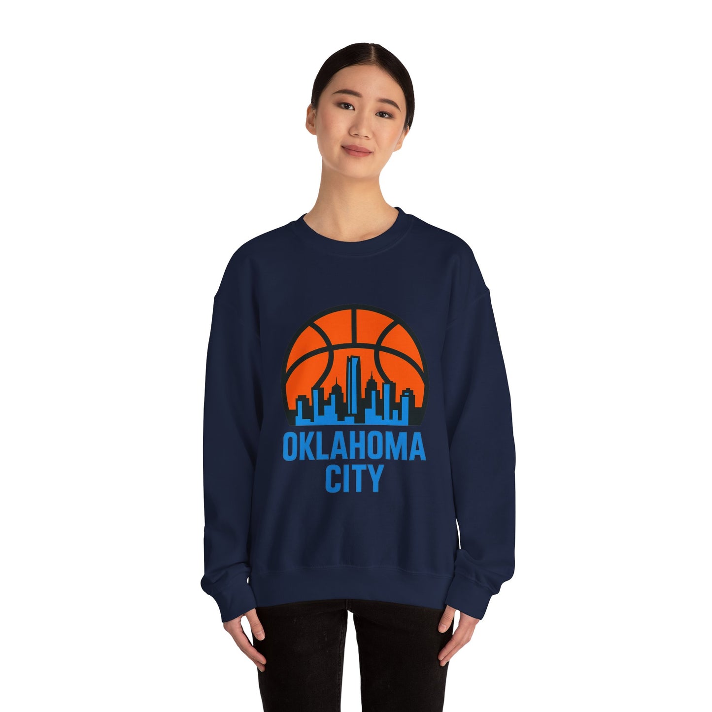 Oklahoma City Basketball Sweatshirt | Blue & Orange Skyline Pullover