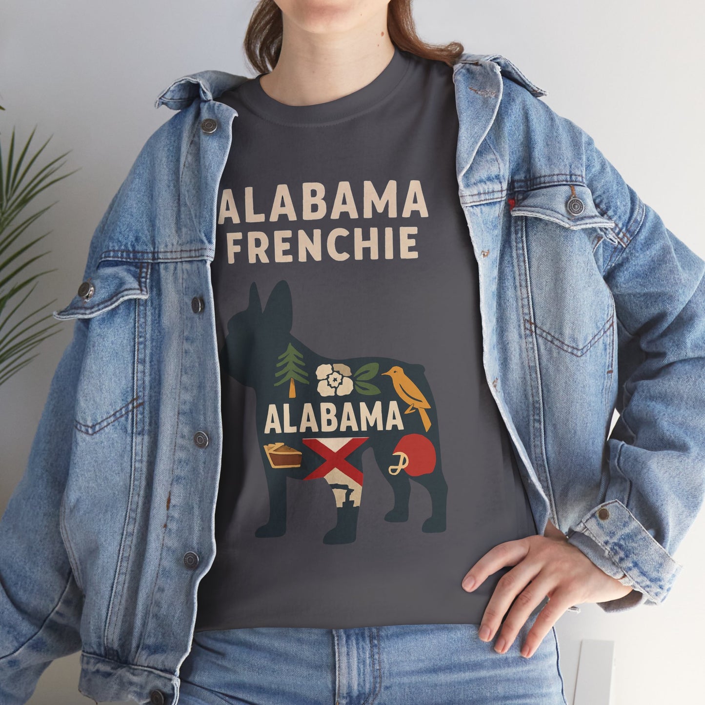 Alabama Frenchie T-Shirt – French Bulldog State Pride Tee, Retro Alabama Dog Lover Shirt, Southern Frenchie Gift for Pet Lovers