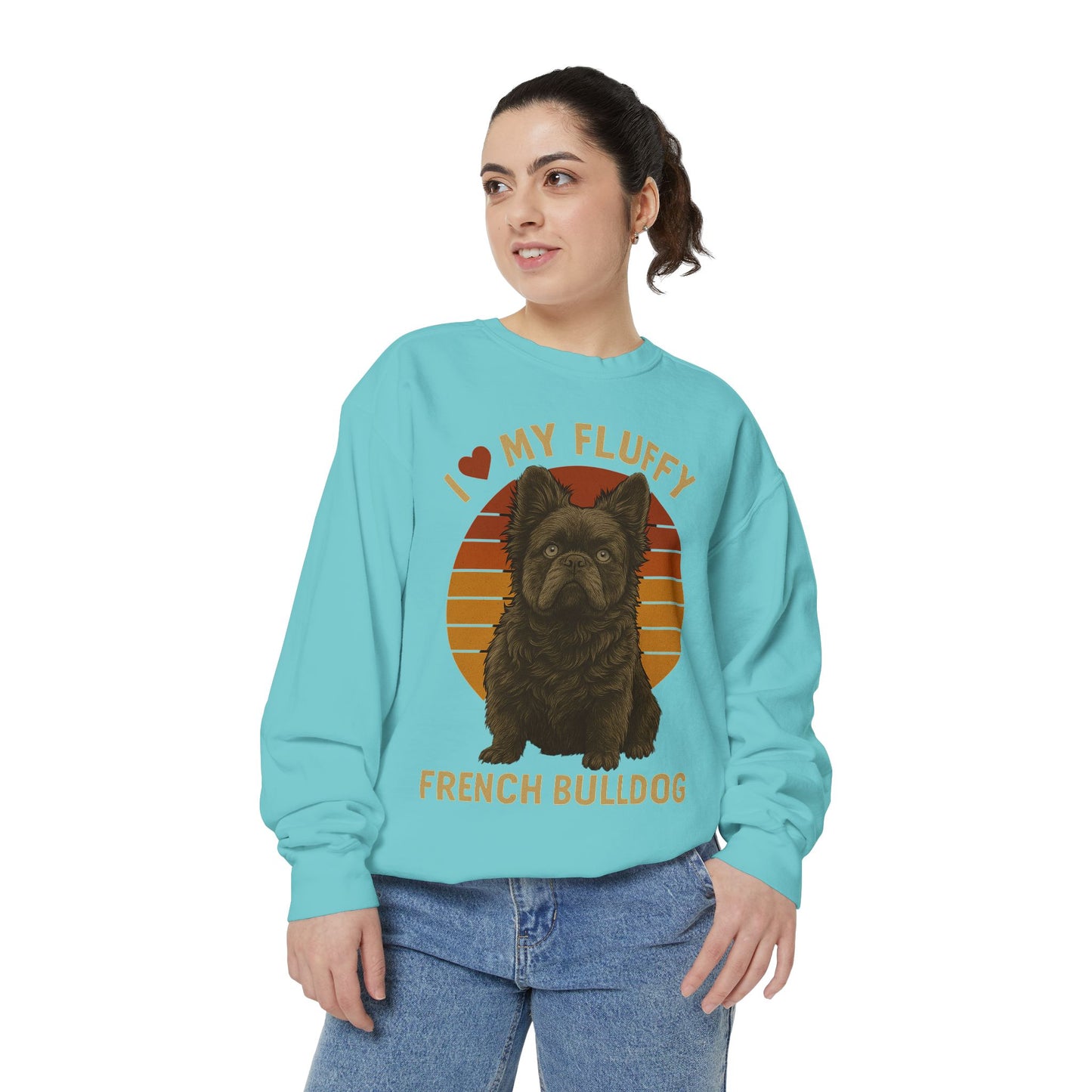 Fluffy French Bulldog Sweatshirt – I Love My Fluffy Frenchie Pullover, Retro Dog Lover Sweater, Cute Fluffy Frenchie Gift for Women & Men