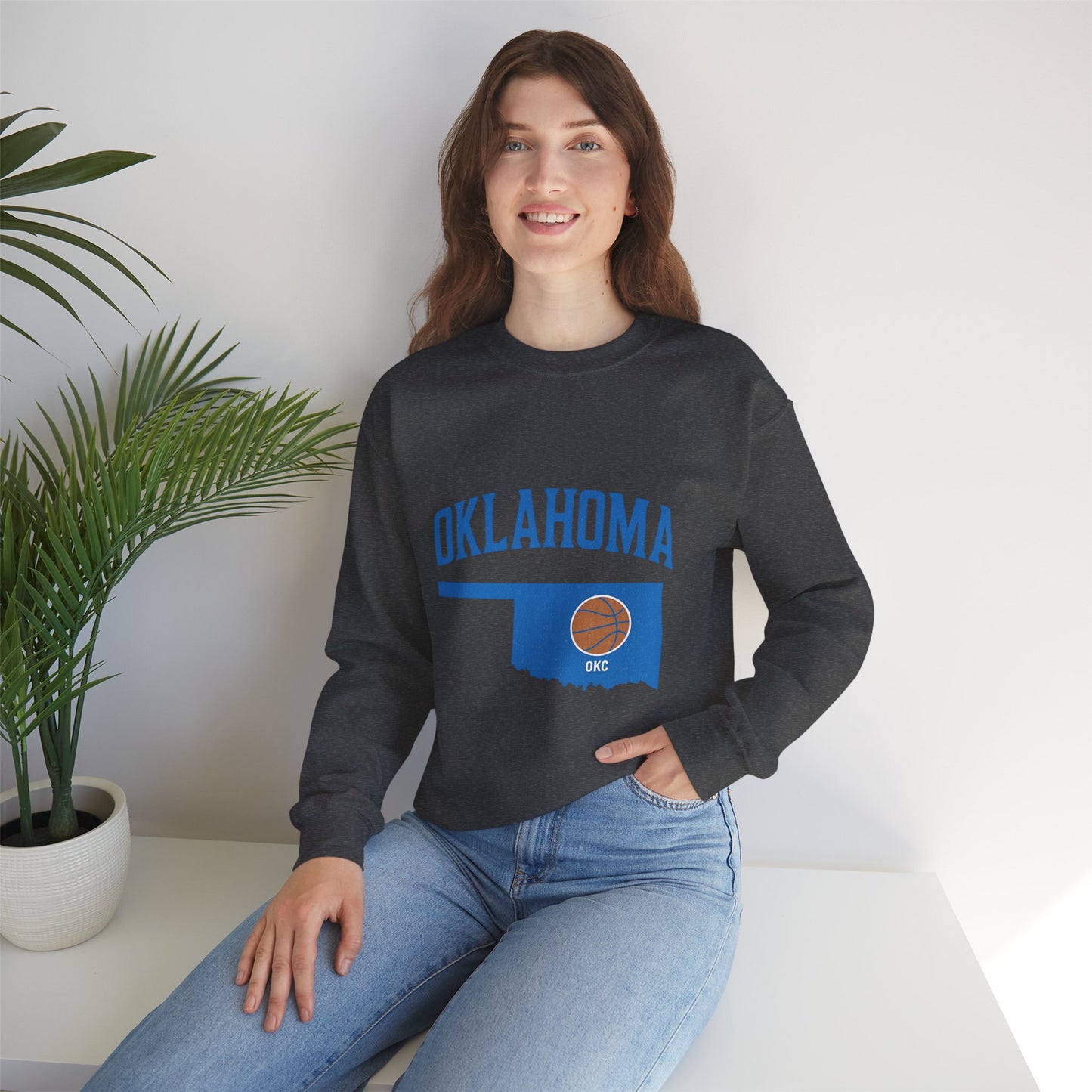 Oklahoma Basketball Sweatshirt | OKC State Outline Pullover | Blue and Orange Game Day Crewneck | Retro Oklahoma Sports Sweater