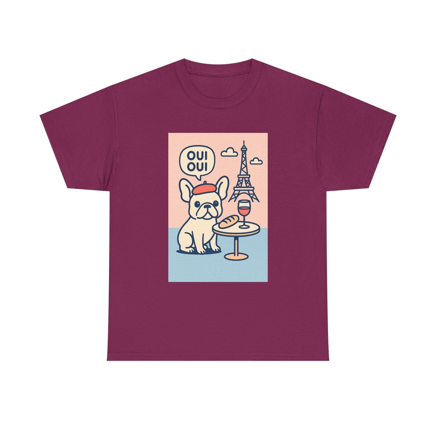 Oui Oui Frenchie Paris T-Shirt – Cute French Bulldog Café Tee, Paris Dog Lover Shirt, Beret & Baguette Graphic, French Bulldog Gift for Women & Men
