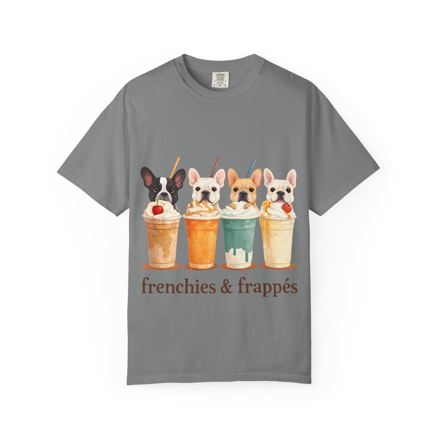 Frenchies & Frappés Shirt, French Bulldog Coffee Shirt, Cute Frenchie Café Tee, Coffee Lover Dog Shirt, Dog Mom Gift, French Bulldog Graphic Tee