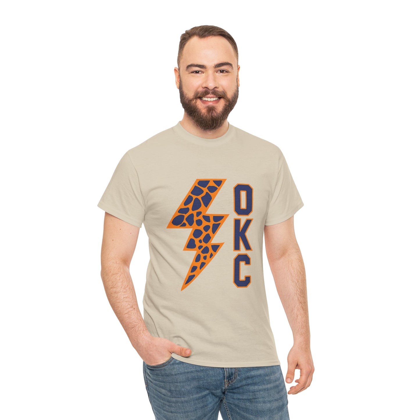 OKC Leopard Lightning Bolt T-Shirt | Oklahoma City Basketball | Blue & Orange Game Day Tee