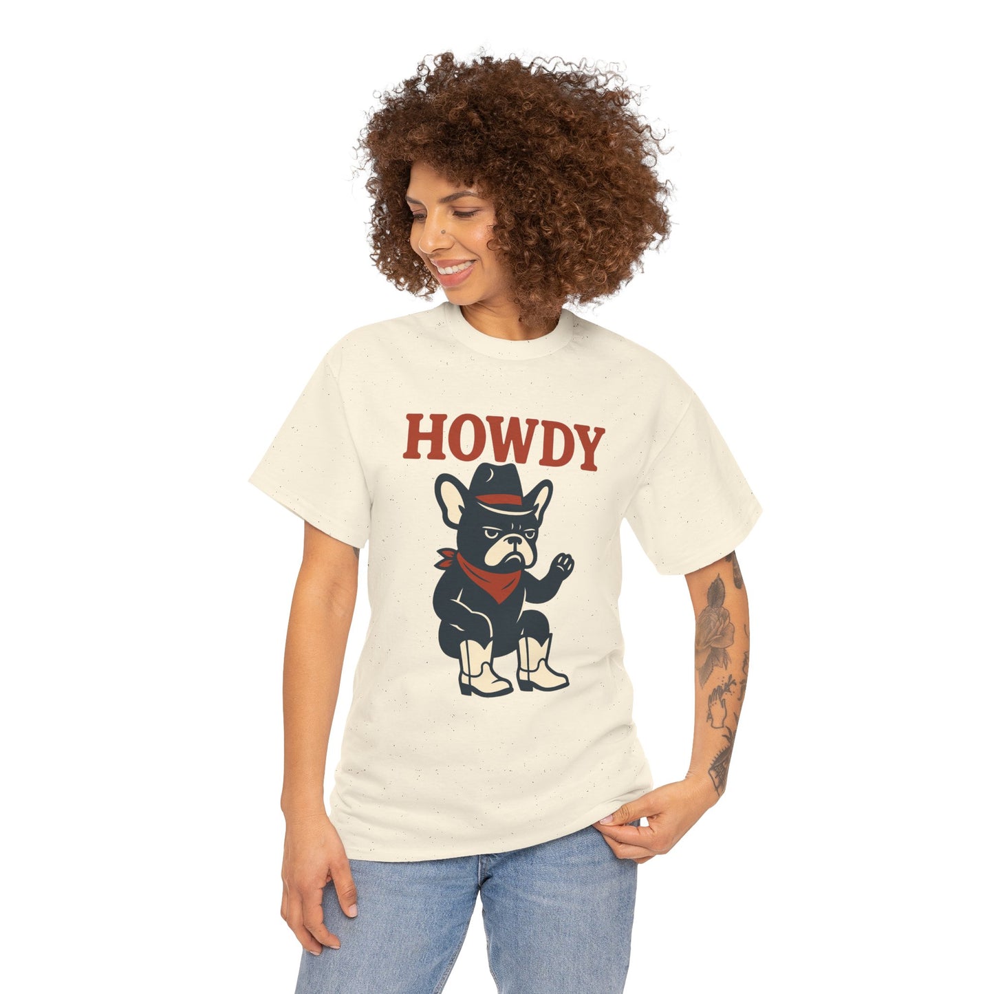 Howdy Frenchie T-Shirt | Cowboy French Bulldog Tee | Western Dog Lover Shirt | Cute Rodeo Pet Gift | Funny Frenchie Cowboy Graphic Tee