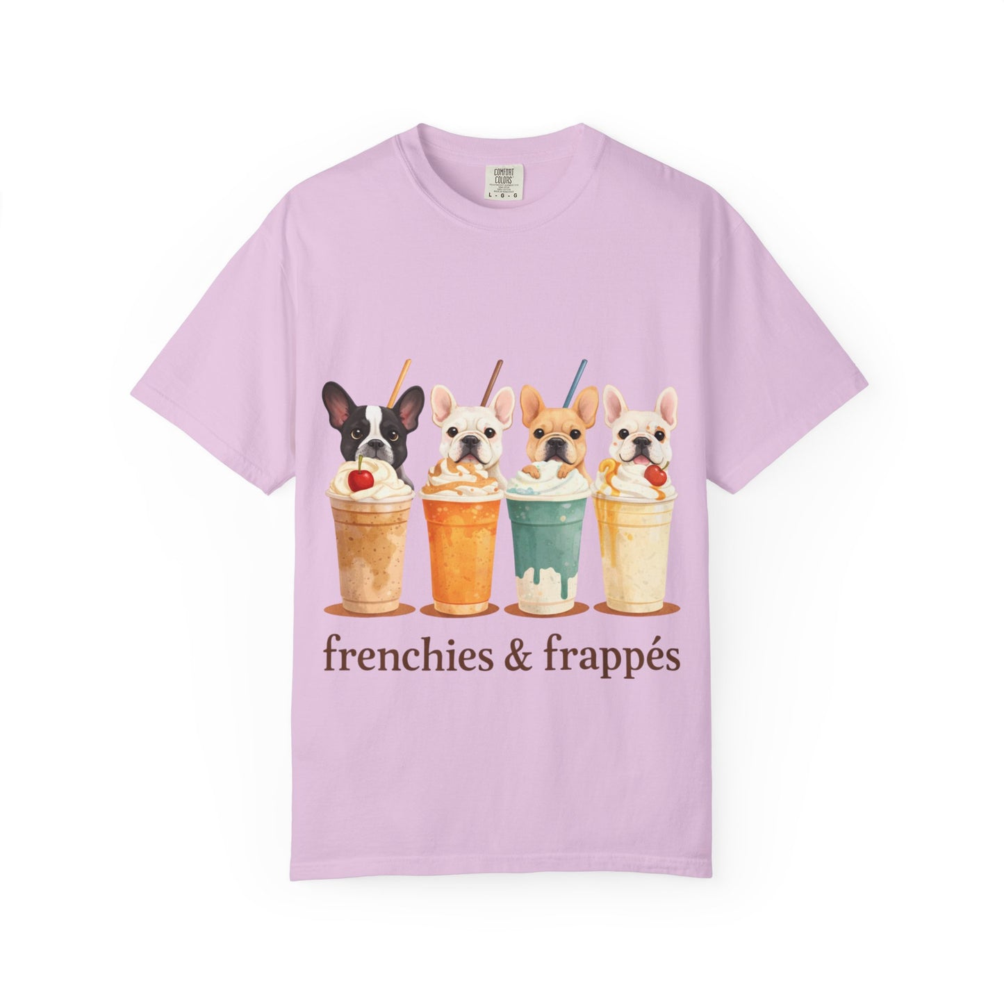 Frenchies & Frappés Shirt, French Bulldog Coffee Shirt, Cute Frenchie Café Tee, Coffee Lover Dog Shirt, Dog Mom Gift, French Bulldog Graphic Tee