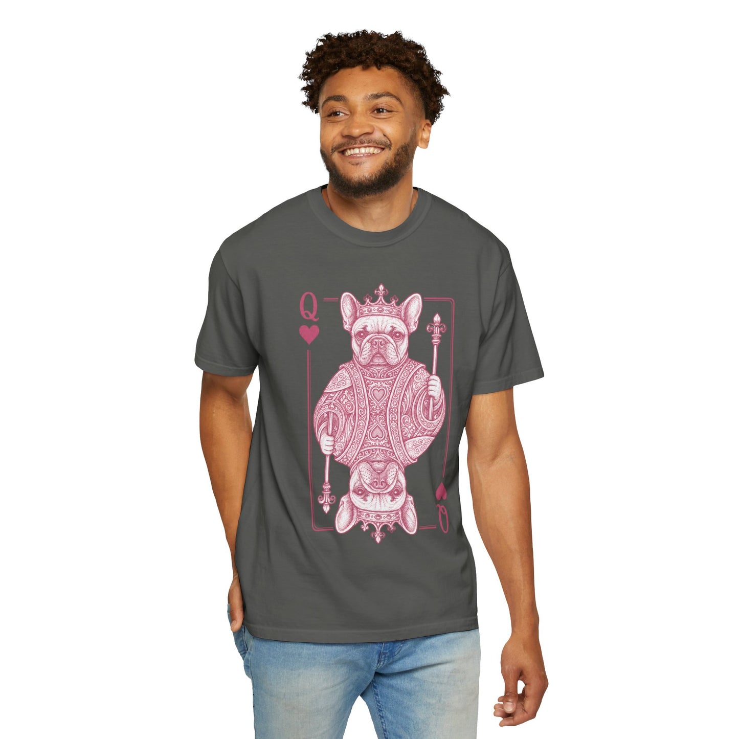 Queen of Hearts French Bulldog Shirt, Frenchie Queen Playing Card Tee, Dog Mom Gift, Cute French Bulldog Graphic Shirt, Royal Frenchie T-Shirt