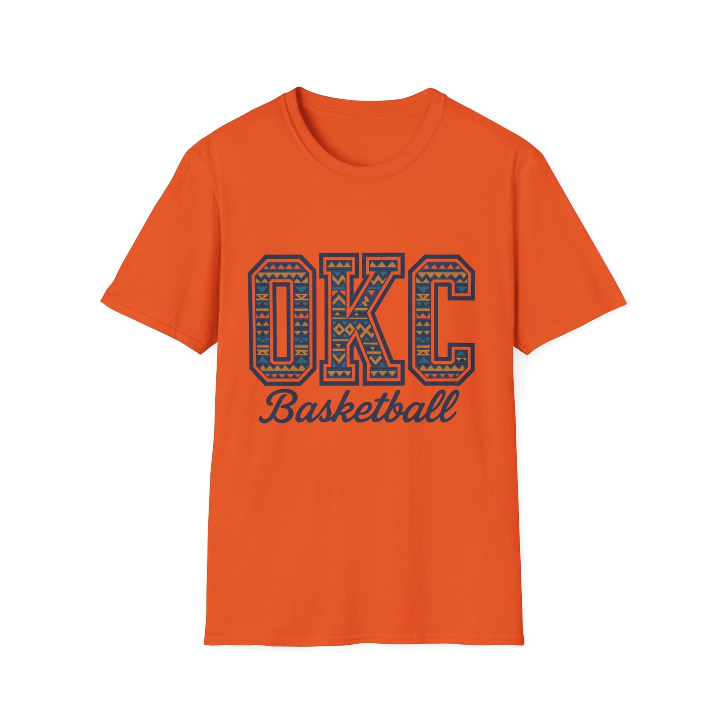 OKC Basketball T-Shirt | Tribal Aztec Letters Tee | Oklahoma City Basketball Shirt | OKC Fan Gift | Unisex Game Day Tee | Orange Thunder Style