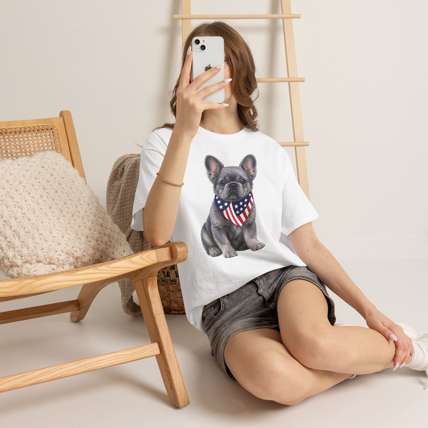 Patriotic Fluffy French Bulldog Shirt, Fluffy Frenchie American Flag Tee, Fourth of July Dog Lover Shirt, USA Fluffy Frenchie Gift