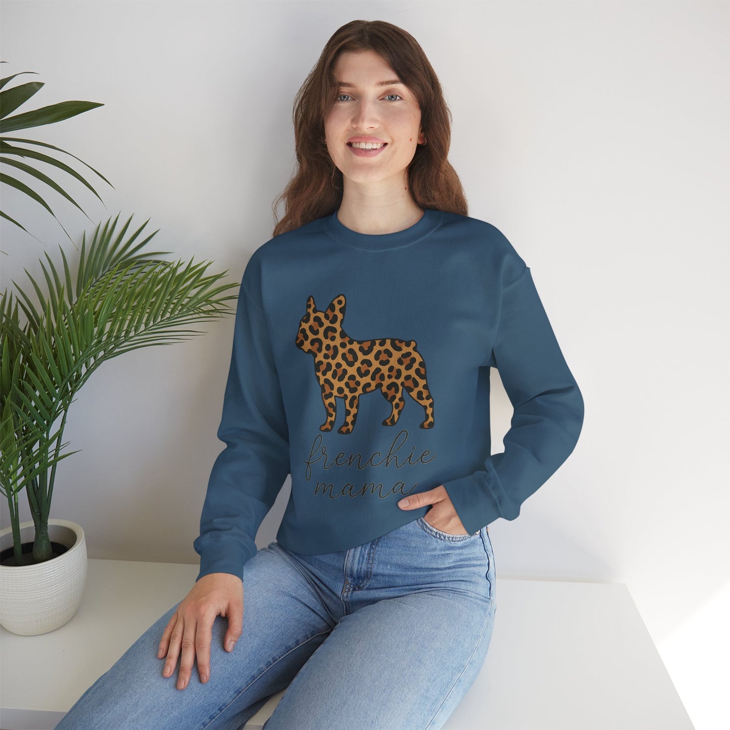 Frenchie Mama Leopard Print Sweatshirt | French Bulldog Mom Crewneck | Cheetah Print Frenchie Sweater | Dog Mom Gift | Cute Animal Print Pullover
