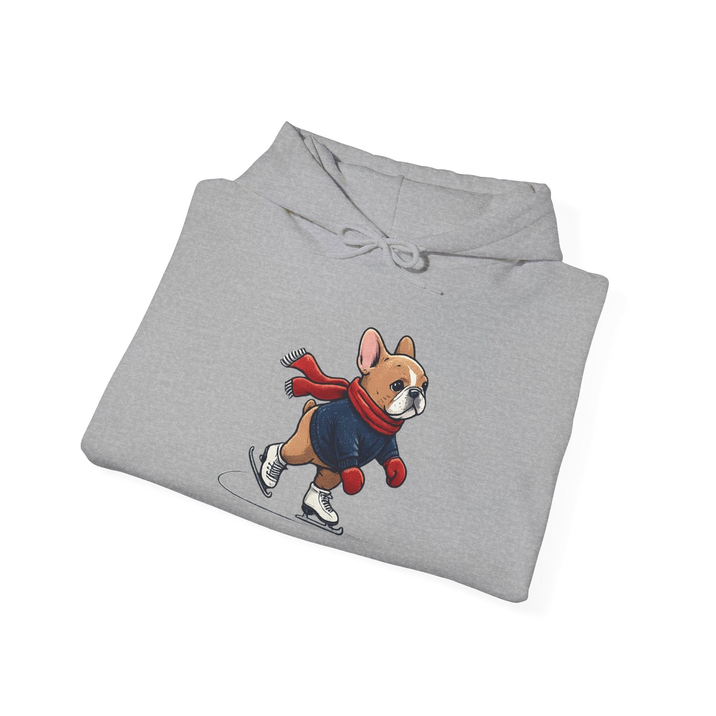 Ice Skating Frenchie Hoodie – Cute Winter French Bulldog Sweatshirt, Holiday Dog Lover Gift, Cozy Skating Pup Hoodie, Frenchie Christmas Hoodie