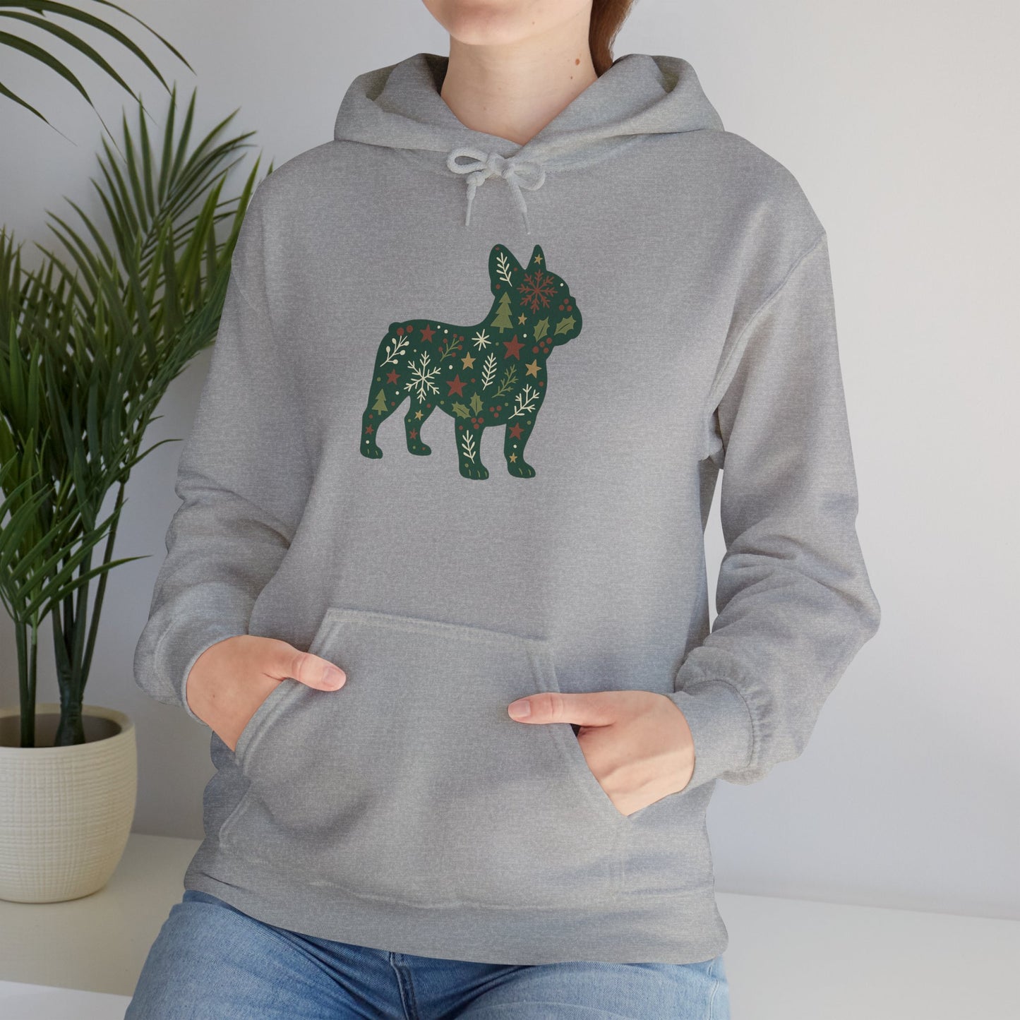Christmas Frenchie Hoodie | Holiday French Bulldog Sweatshirt | Cute Dog Mom Gift | Frenchie Lover Xmas Hoodie | Winter Dog Silhouette Pullover