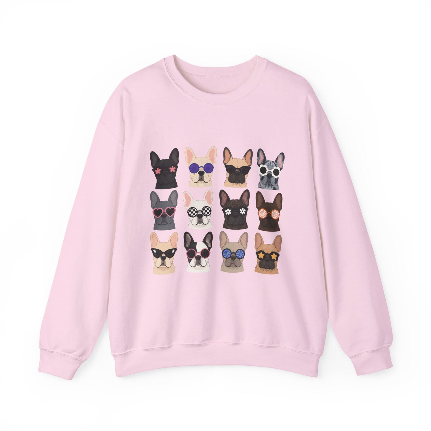 French Bulldog Faces Crewneck Sweatshirt – Cute Sunglasses Dogs Graphic