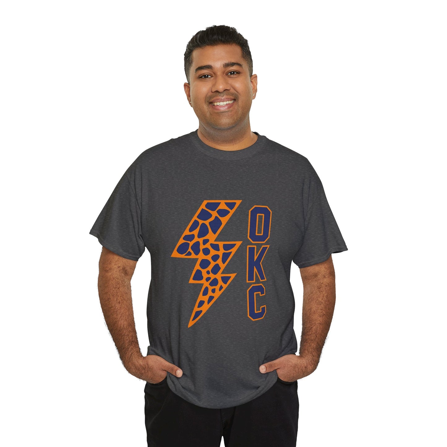 OKC Leopard Lightning Bolt T-Shirt | Oklahoma City Basketball | Blue & Orange Game Day Tee