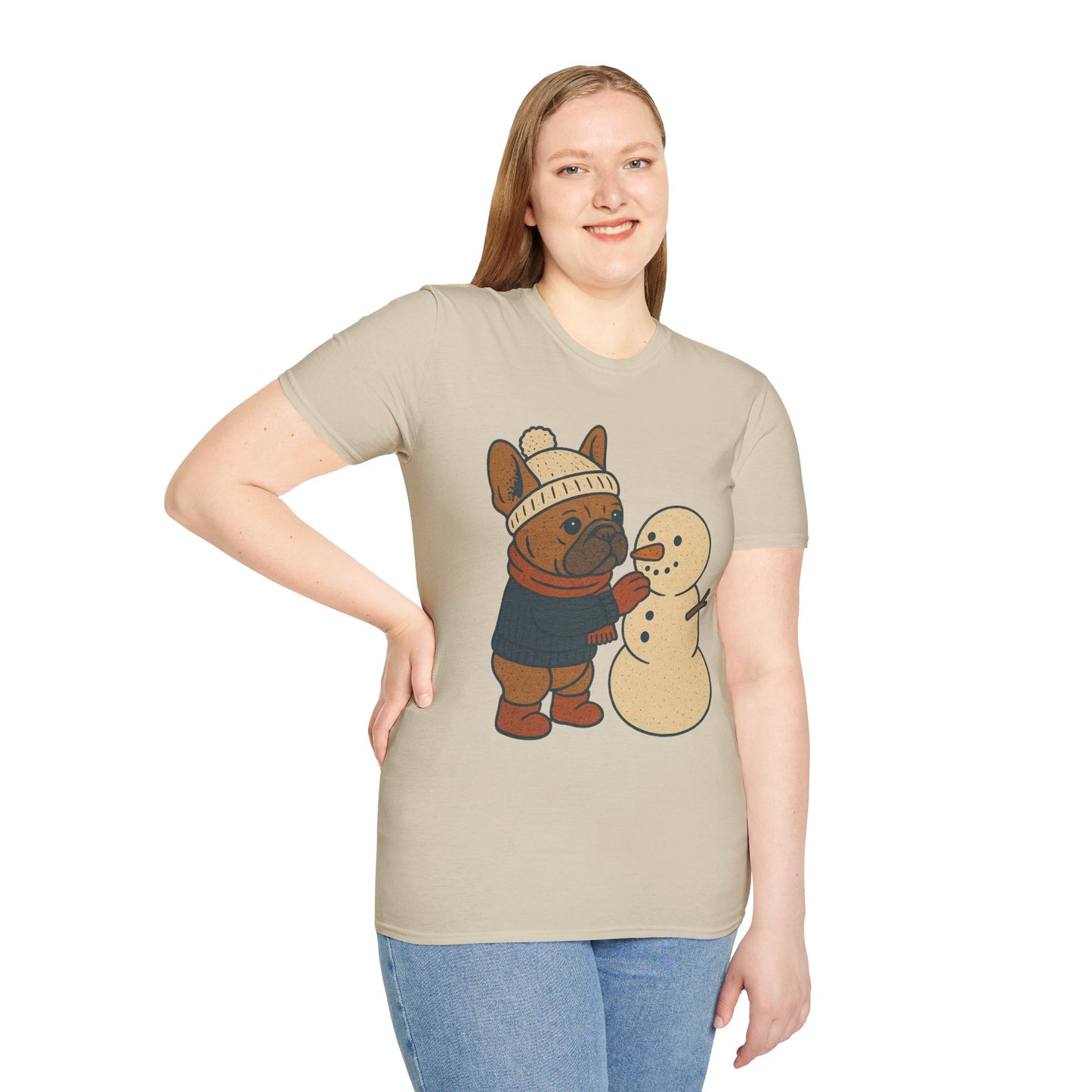 French Bulldog Snowman T-Shirt • Cute Winter Frenchie Tee • Holiday Dog Lover Shirt • Christmas Pup Graphic • Cozy Winter Pet Lover Gift
