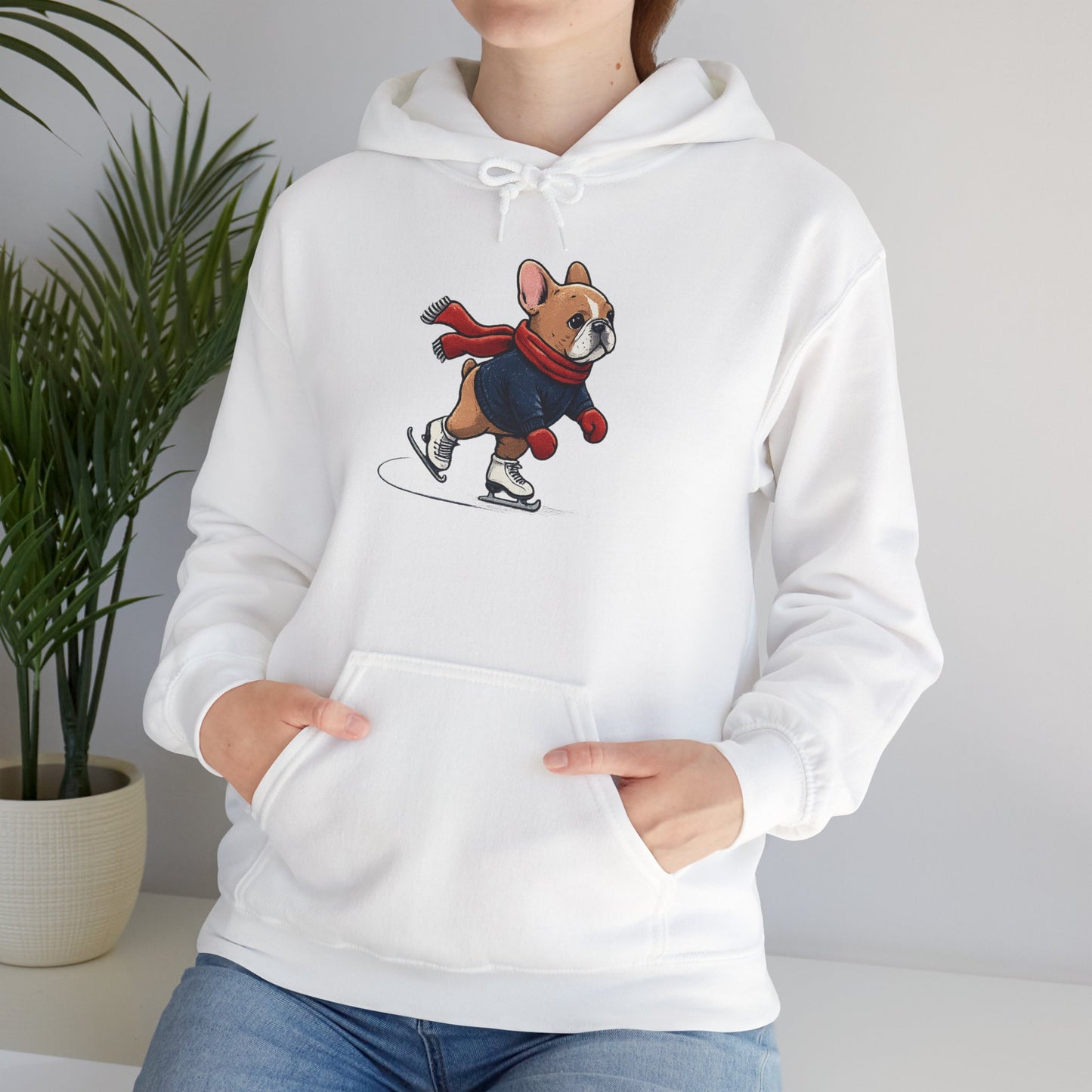 Ice Skating Frenchie Hoodie – Cute Winter French Bulldog Sweatshirt, Holiday Dog Lover Gift, Cozy Skating Pup Hoodie, Frenchie Christmas Hoodie