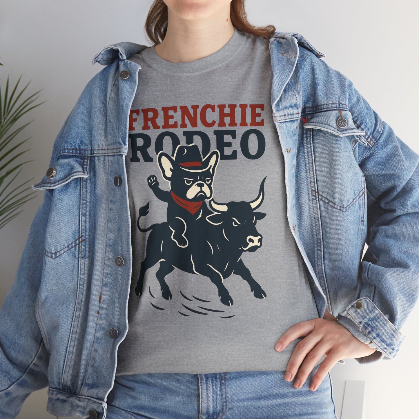 Frenchie Rodeo T-Shirt | Cowboy French Bulldog Graphic Tee | Funny Western Dog Lover Shirt | Frenchie Bull Rider Gift | Rodeo Style Tee