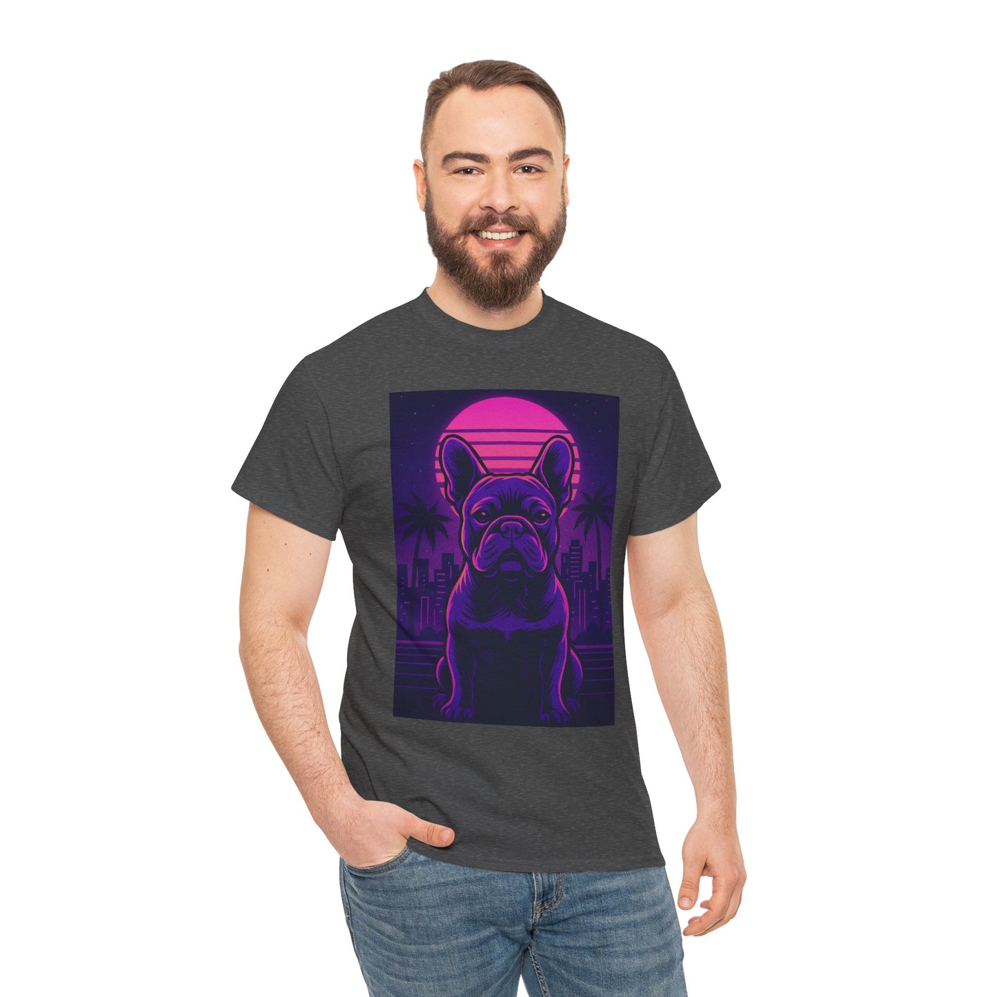 Vaporwave French Bulldog T-Shirt | Retro Neon Dog Tee | 80s Aesthetic Frenchie Shirt | Synthwave Graphic Tee | Cool Gift for Pet Lovers