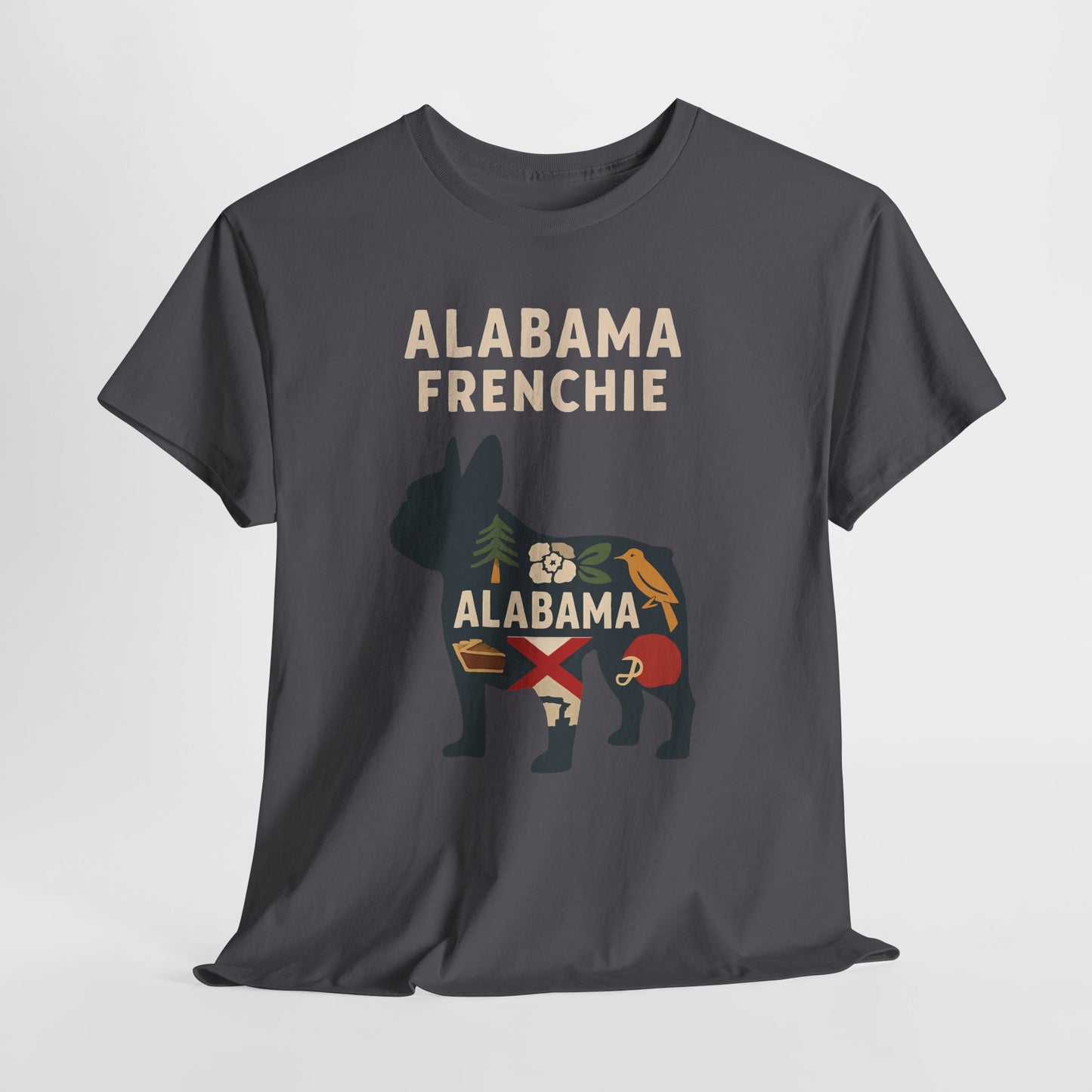 Alabama Frenchie T-Shirt – French Bulldog State Pride Tee, Retro Alabama Dog Lover Shirt, Southern Frenchie Gift for Pet Lovers