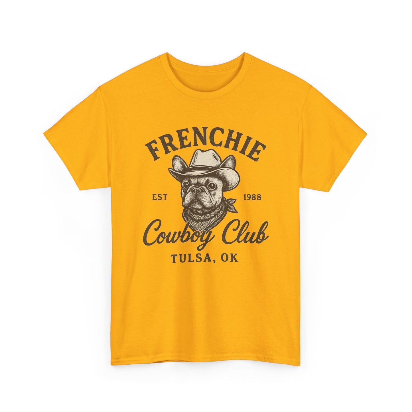 Frenchie Cowboy Club T-Shirt | Western French Bulldog Tee | Tulsa Oklahoma Dog Lover Shirt | Vintage Cowboy Graphic | Country Pet Gift