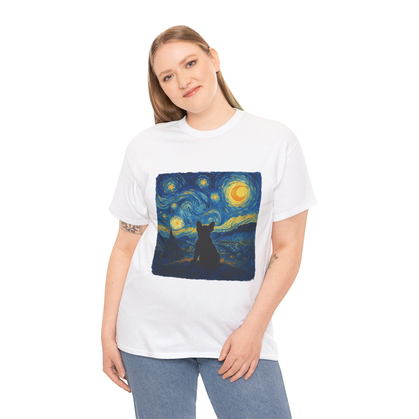 Starry Night Frenchie T-Shirt – Van Gogh Inspired French Bulldog Tee, Artistic Dog Lover Shirt, Unique Gift for Pet Moms & Dads