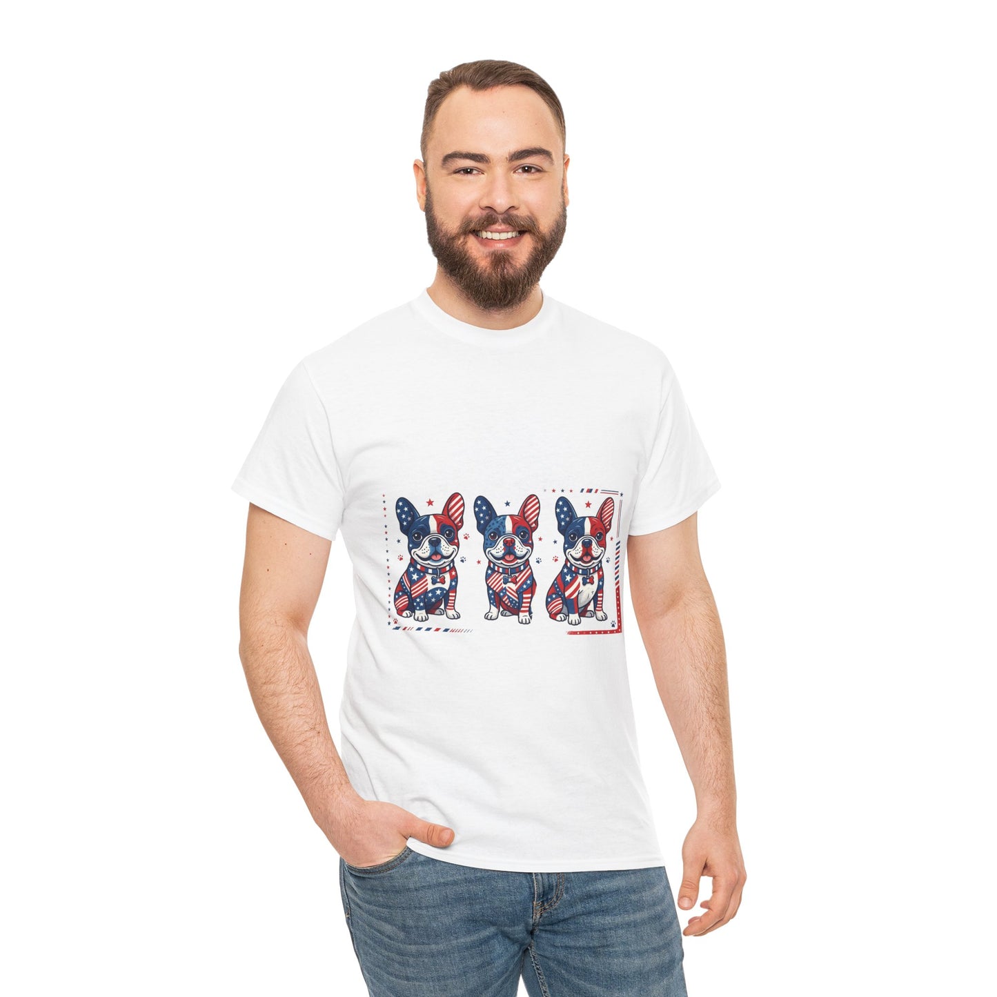 Patriotic French Bulldog Shirt, American Flag Frenchie Trio Tee, Fourth of July Dog Lover Shirt, USA French Bulldog Gift, Frenchie Mom Shirt